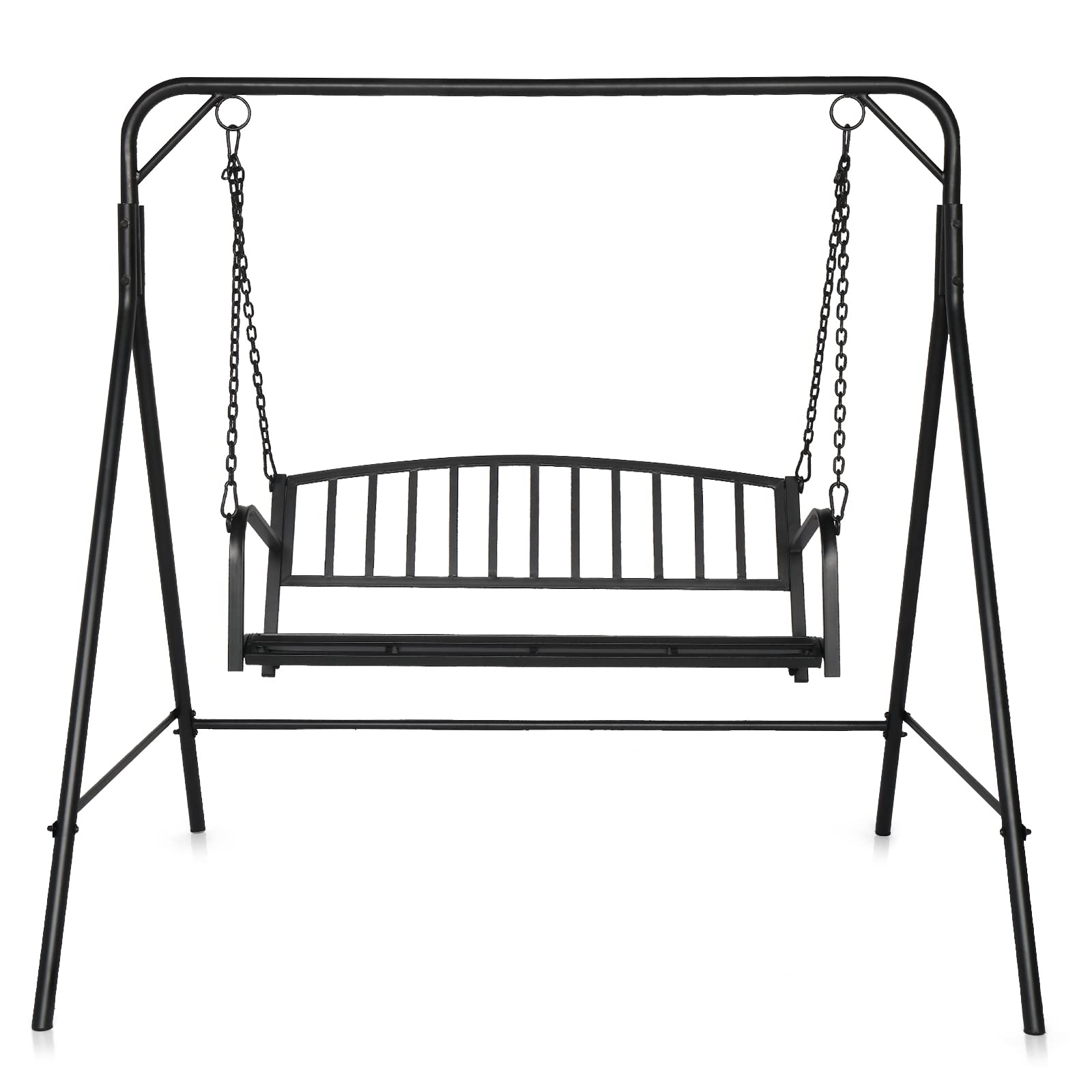 Outdoor Metal Patio Swing Bench with A-Frame Stand - Heavy Duty 550LB Capacity Powder Coated Steel Swing Seat & Frame - Perfect for Backyard, Garden, Porch or Deck Relaxation (Matte Black)