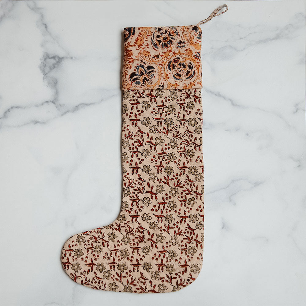 Unique Handmade Block Printed Christmas Stocking No. 0598 - Perfect for Holiday Decorations & Gift Giving
