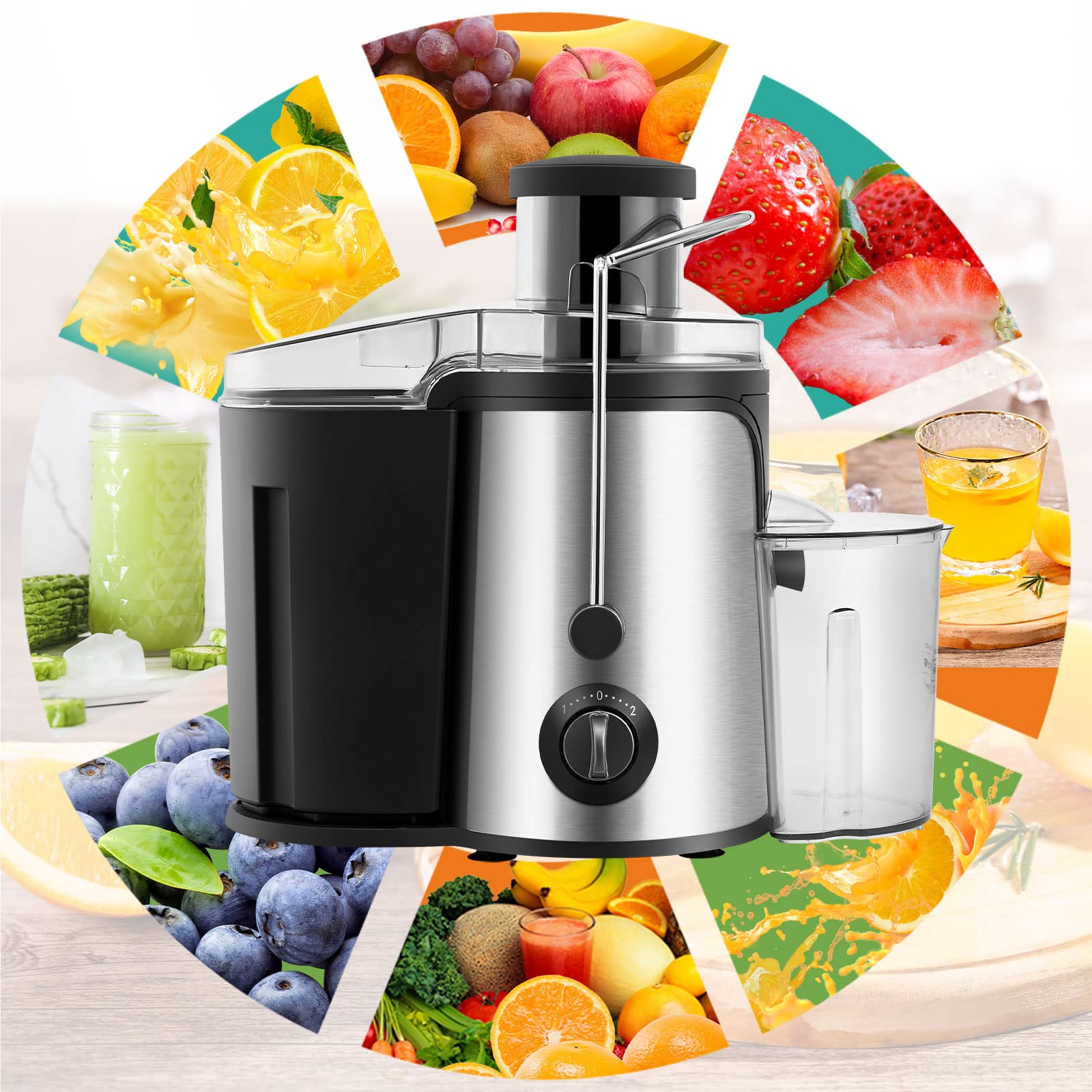 LEMROE 600W Electric Juicer Machine - High-Speed Centrifugal Juicer for Whole Fruits & Vegetables - Stainless Steel Juice Extractor with Wide Feed Chute - 2 Speed Settings - Easy to Clean - Perfect for Healthy Juicing at Home, Gym or Office