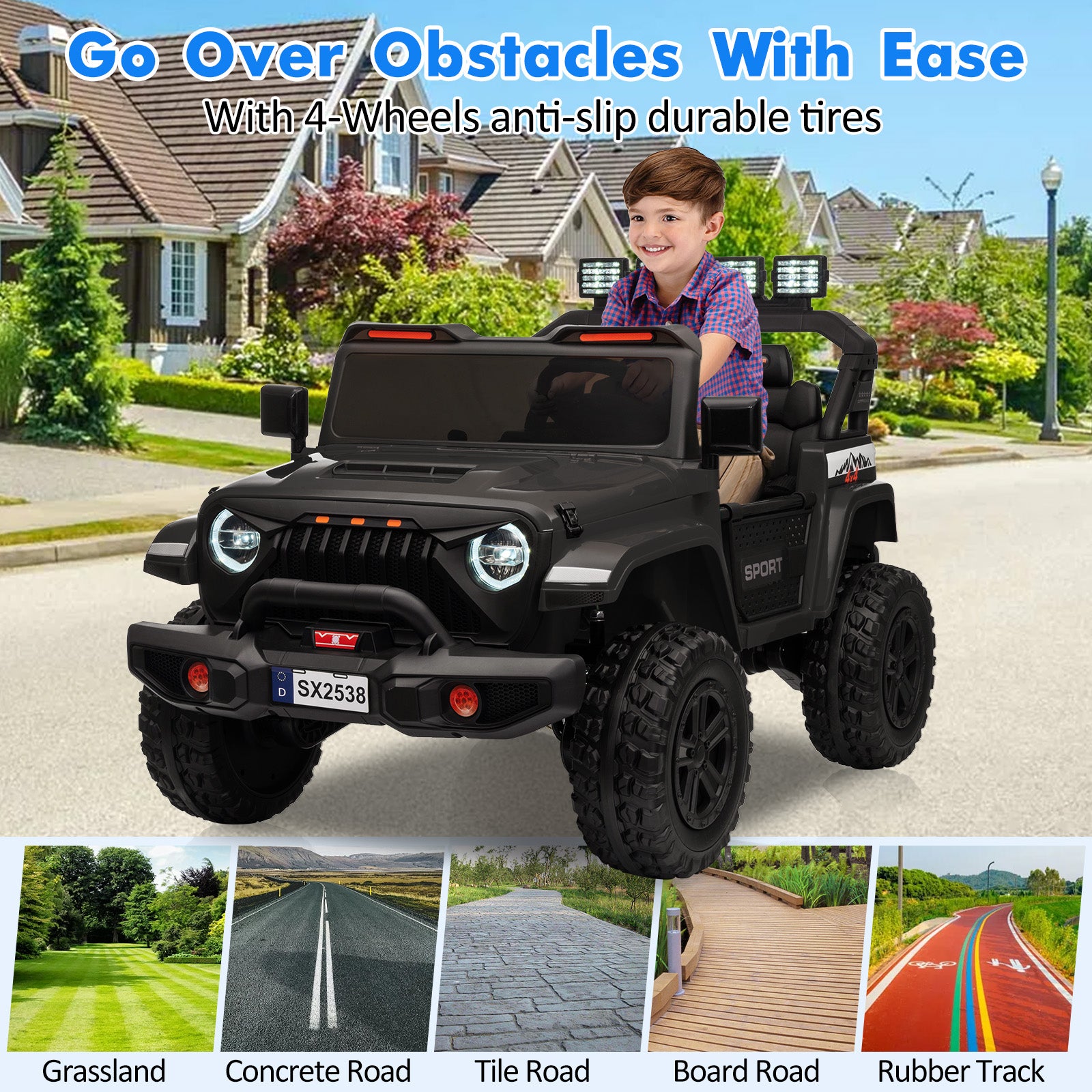 GARVEE 24V 4WD Kids Electric Ride On Car Truck with Remote Control - 2 Seater Adjustable Footwell, 3 Speed Modes, LED Lights & Bluetooth - Black | Perfect for Outdoor Play, Birthday Gifts & Family Fun