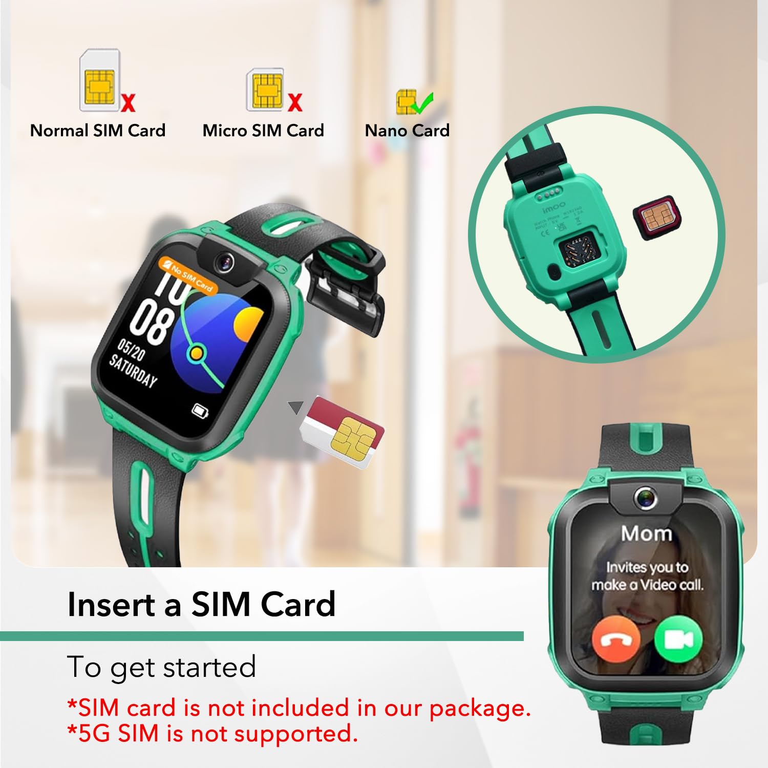 imoo Z1 Kids Smart Watch - Waterproof IPX8, Long Battery Life, Video Call & GPS Tracker for Boys & Girls - Perfect for School, Outdoor Play & Safety (Green)