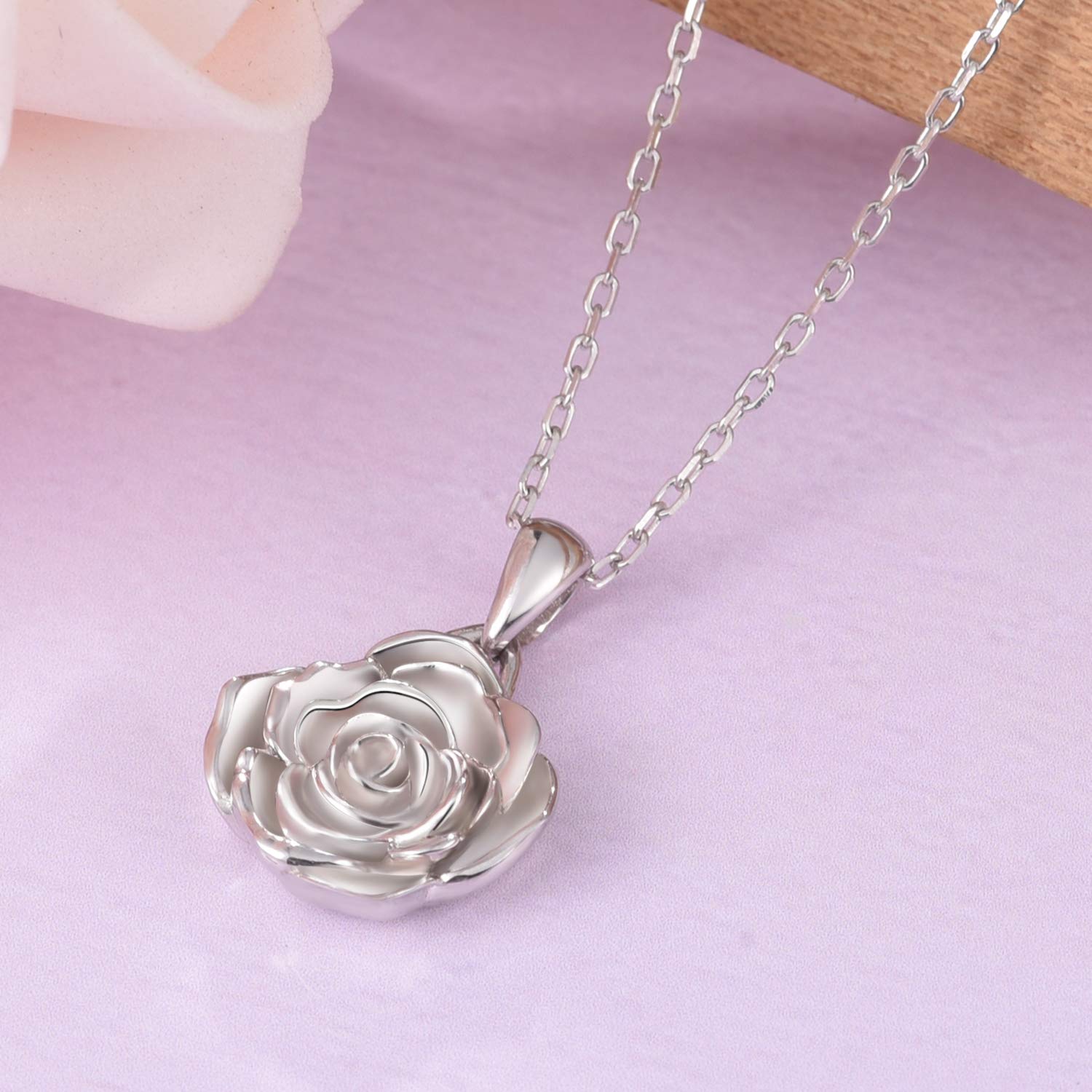 BEILIN 925 Sterling Silver Rose Flower Pendant Necklace for Women - Elegant Rose Jewelry Gift for Anniversary, Valentine's Day & Special Occasions
