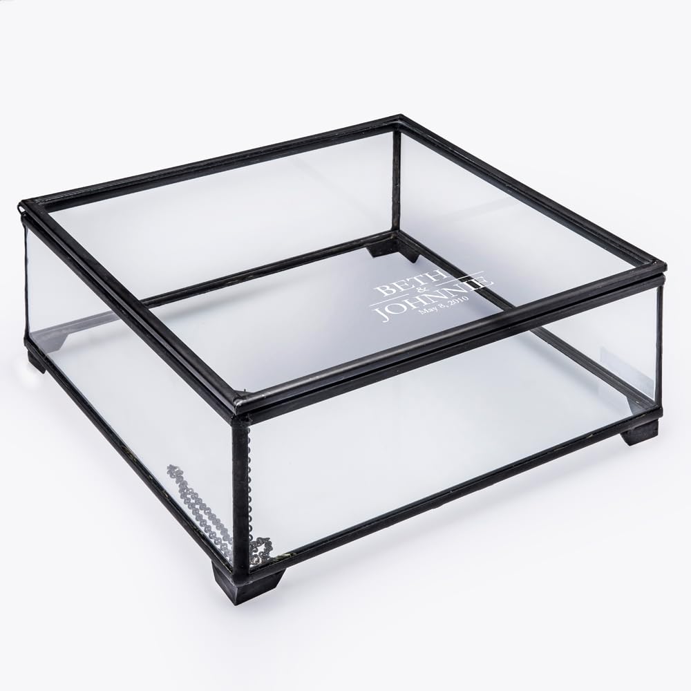 Personalized Glass Wedding Card Box - Engraved Keepsake Reception Card Holder for Bridal Showers & Weddings - Elegant Display Box for Greeting Cards, Money Gifts & Wishes - J Devlin Box 747-EB227
