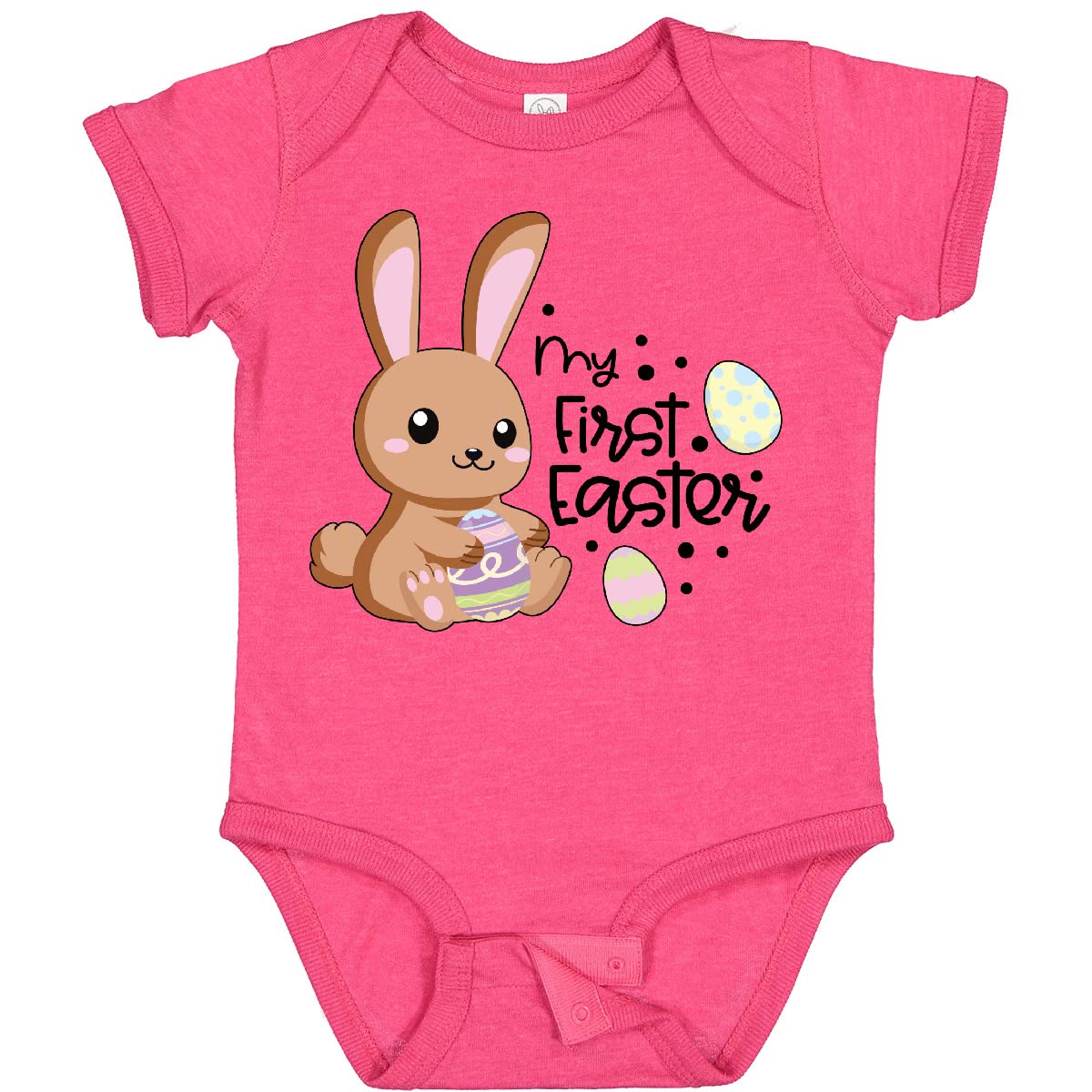 My 1st Easter with Brown Bunny & Easter Eggs Baby Bodysuit - Soft Cotton Infant Onesie for Easter Photos & Family Celebrations