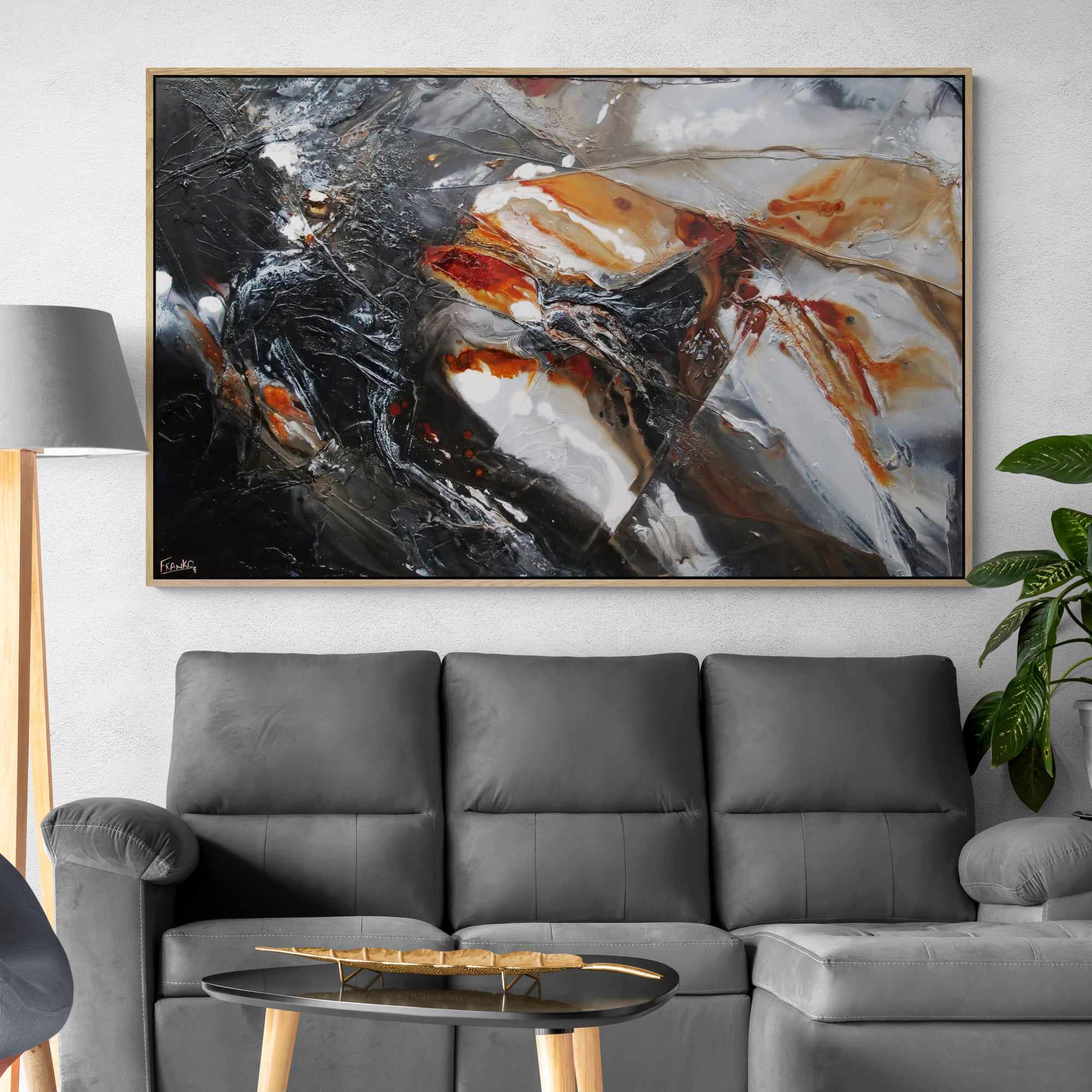 160cm x 100cm Black Grey Rust Textured Abstract Canvas Wall Art Painting - Modern Industrial Decor for Living Room, Bedroom & Office