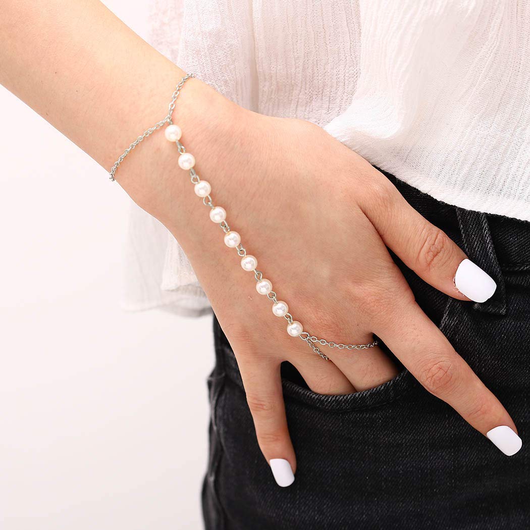 Elegant Pearl Finger Chain Bracelet for Women - Wedding, Party & Everyday Wear - Stylish Beaded Hand Jewelry for Girls & Ladies