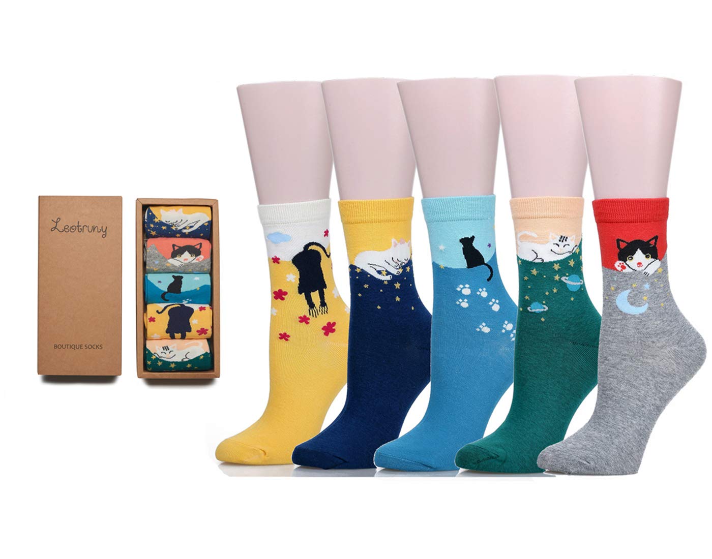 Leotruny Women's Cute Cat Socks - Animal Novelty Funny Socks for Women & Girls with Gift Box - Perfect for Gifts, Cosplay & Casual Wear