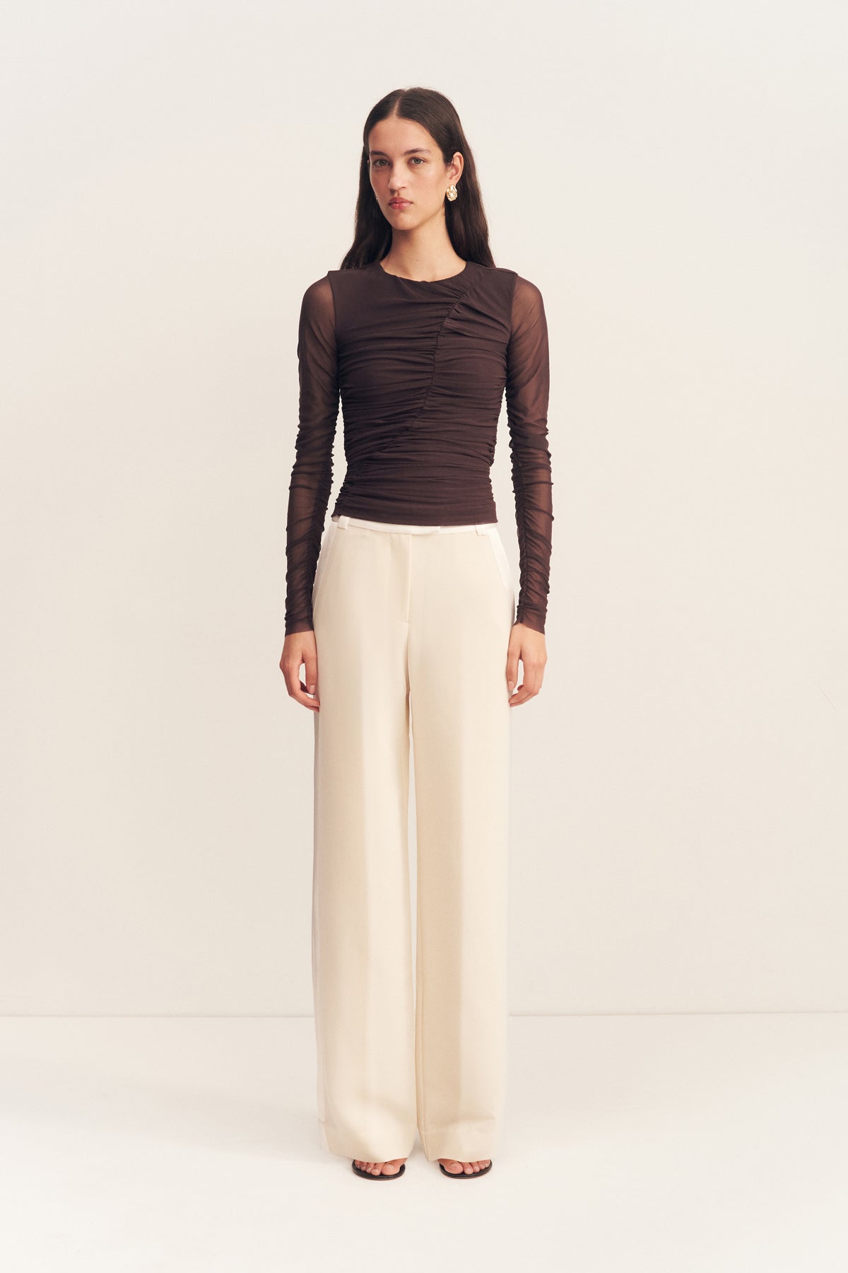 MIRA Gathered Top Ganache - Elegant Women's Blouse for Work & Party Wear | Perfect for Office, Date Night & Special Occasions