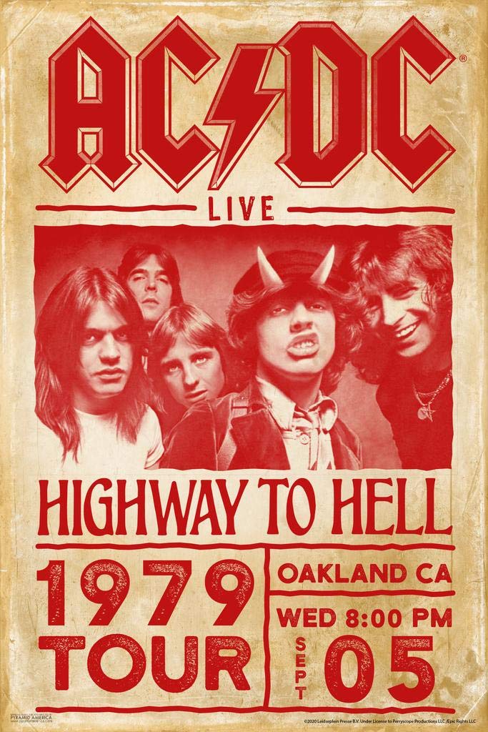 AC/DC Highway to Hell 1979 Tour Vintage Rock Band Poster - Classic Retro Music Wall Art Decor Stretched Canvas Print 16x24 - Perfect for Bedroom, Living Room, Bar & Man Cave