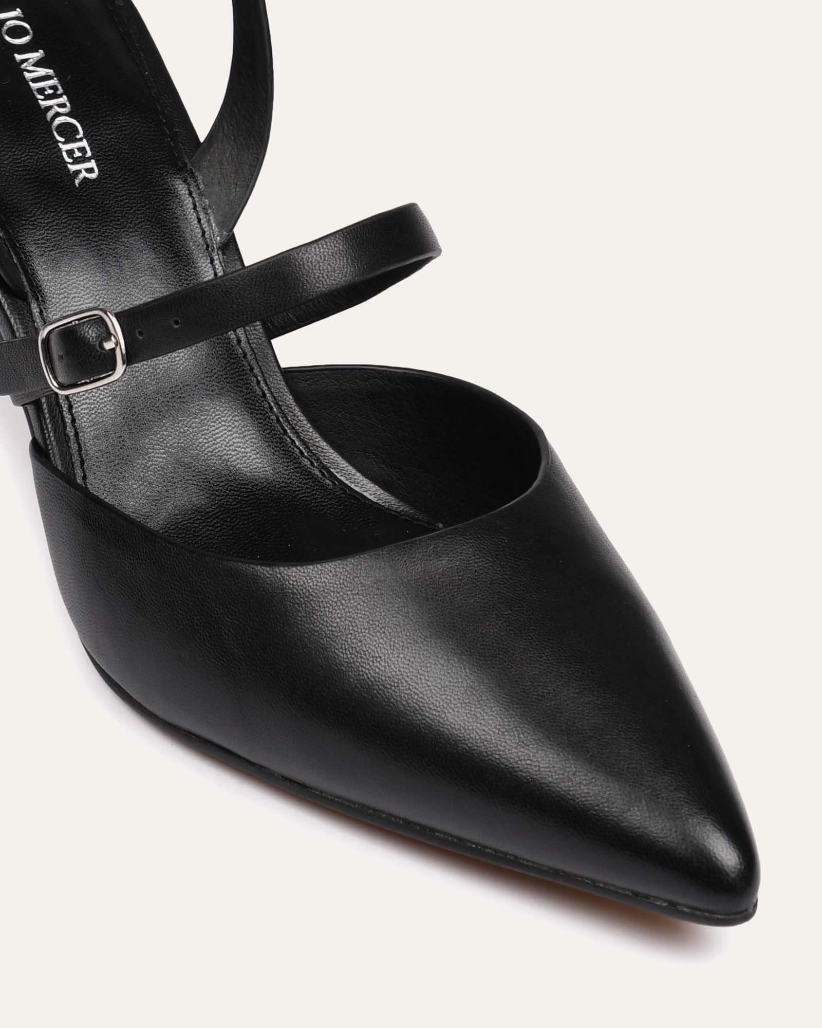 KARINA Women's Black Leather Mid Heel Pumps - Comfortable & Stylish for Work, Parties & Special Occasions