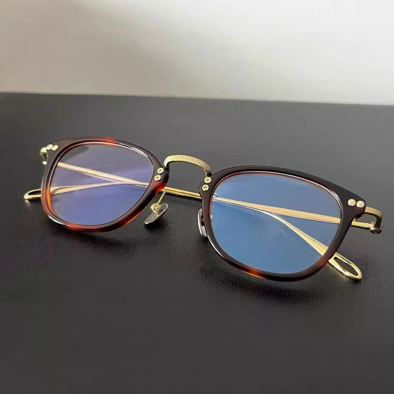 Unisex Black Full Rim Square Titanium Acetate Eyeglasses Frame 65955 - Stylish & Durable for Work, Reading & Everyday Wear