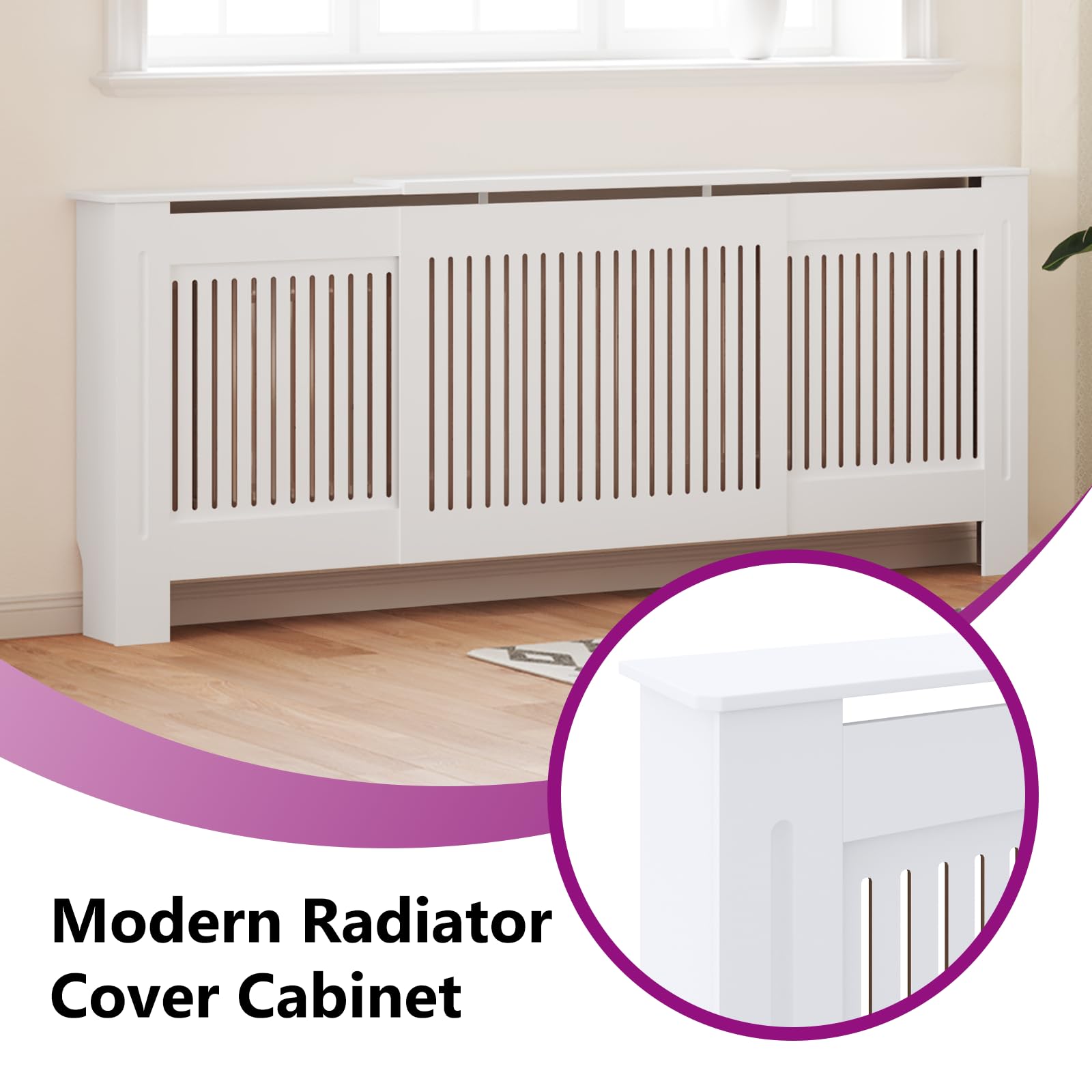 vidaXL Adjustable Radiator Cover Guard - 55.9” to 80.7” White MDF Heater Cover for Living Room, Office, Bedroom | Home Decor & Safety Solution for Baseboard Heaters