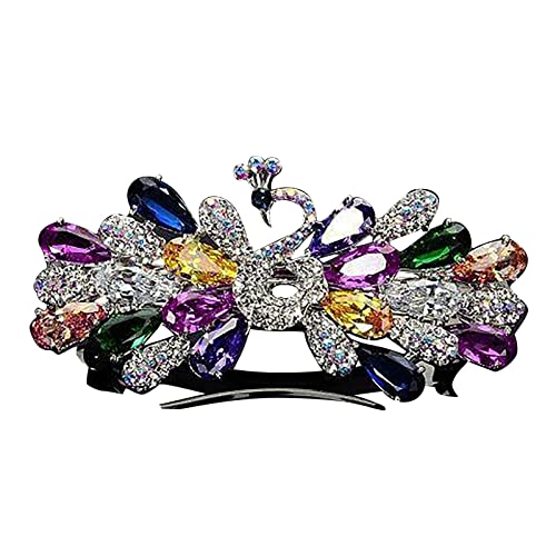 Crystal Peacock Hair Clip for Women - Rhinestone Hair Accessories, Spring Clip for Ponytail & Updos - Perfect for Parties, Weddings & Special Occasions