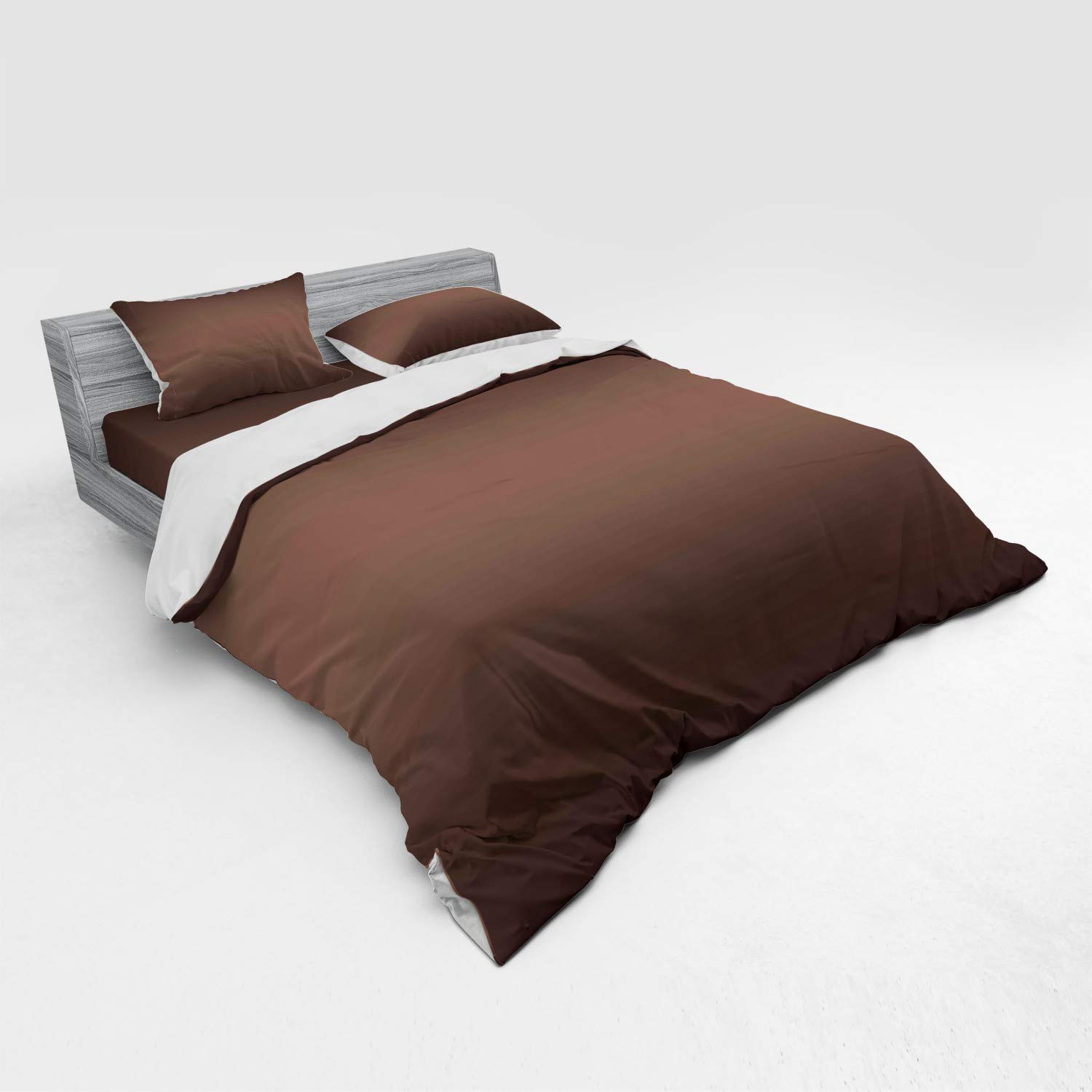 Ambesonne Ombre Duvet Cover Set King Size - Dark Chocolate Brown Healthy Food Inspired Gradient Design - 4 Piece Bedding Set with Shams & Fitted Sheet - Perfect for Modern Bedrooms, Guest Rooms & Cozy Home Decor