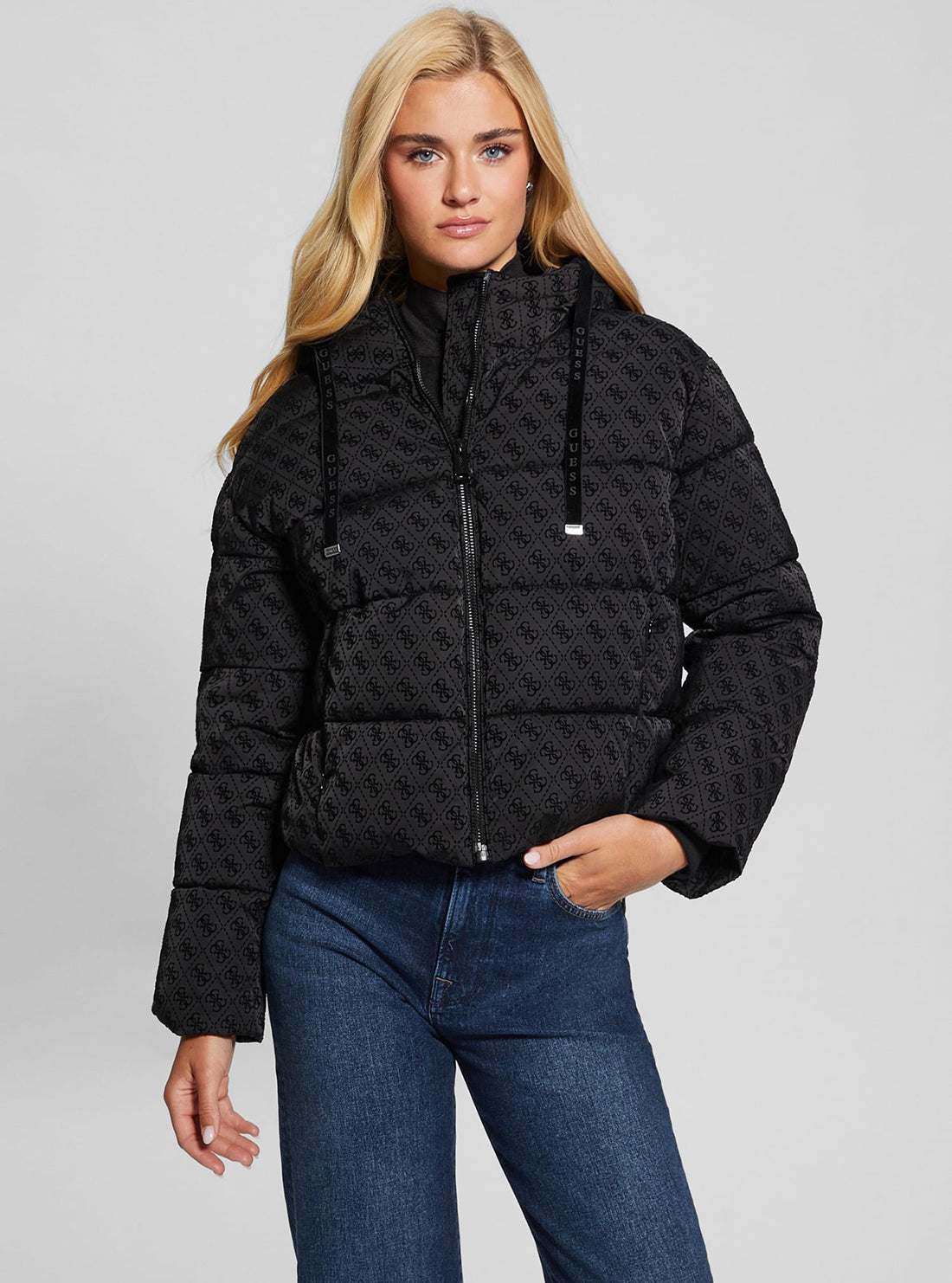 Black Logo Daisy Puffer Jacket - Women's Winter Coat with Hood, Waterproof & Warm Down Jacket for Outdoor Activities, Hiking & Daily Wear