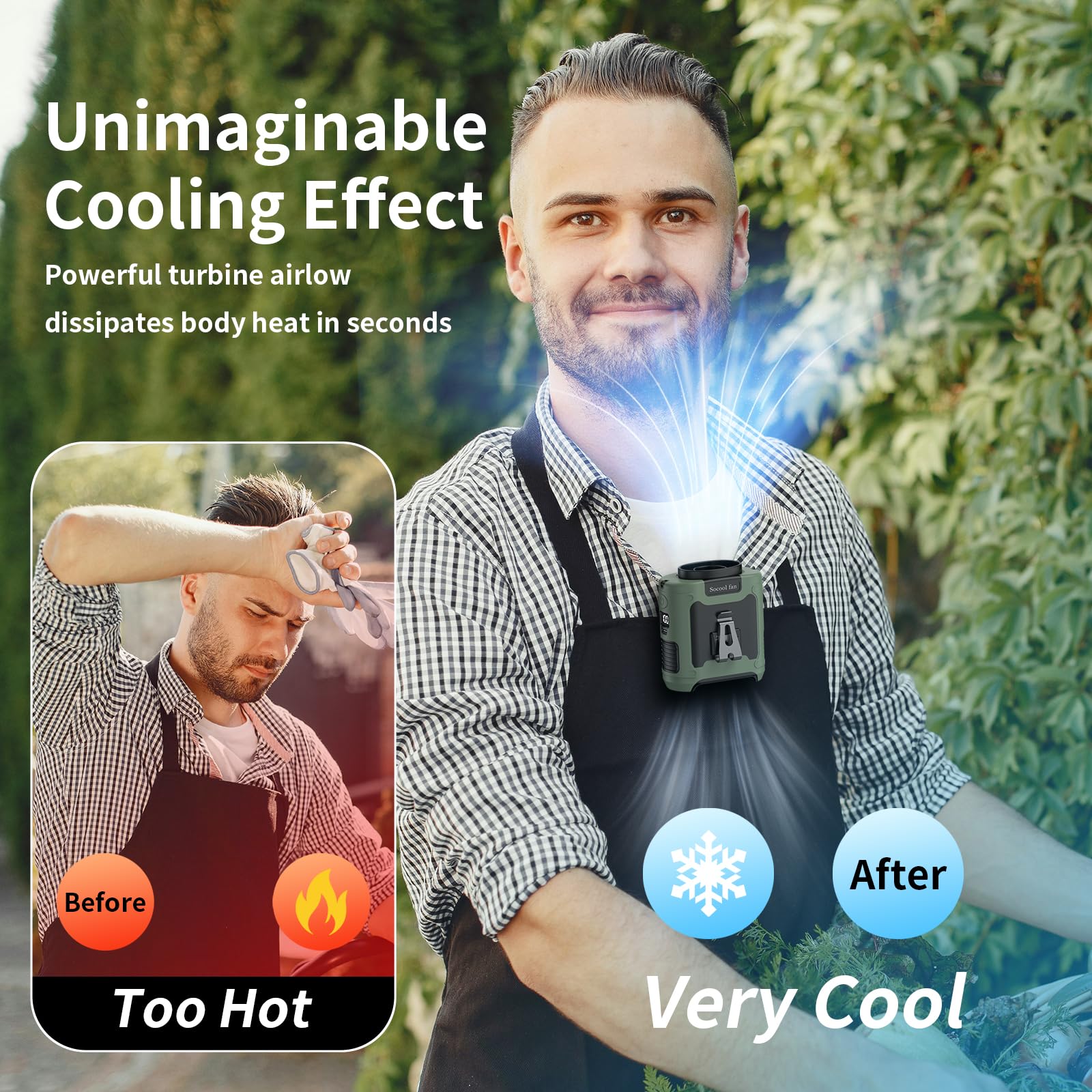 10000mAh Rechargeable Portable Waist Fan - Hands-Free Wearable Belt Fan with 5 Speed Settings & LED Flashlight - 40H Cooling for Outdoor Activities, Camping, Hiking, Travel, Sports, and Work