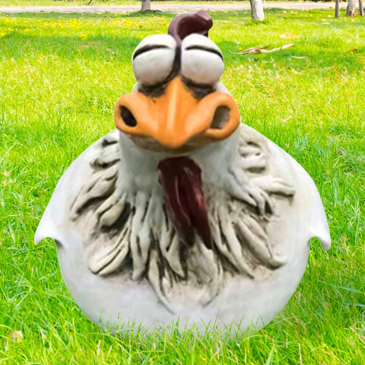 Funny Resin Chicken Statue - Creative Squint Hen Sculpture for Garden, Lawn, Farmhouse & Yard Fence Decor | Outdoor Chicken Ornament for Countryside, Patio & Backyard Decoration