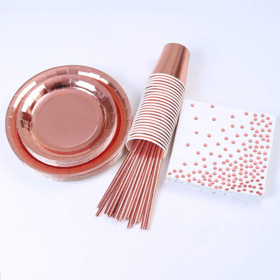 Elegant Rose Gold Party Supplies Set - Disposable Paper Plates, Cups & Napkins for 20 Guests | Perfect for Birthday Parties, Bridal Showers, Baby Showers, Christmas Celebrations & First Day of School | Premium Rose Gold Tableware for Women's Events & Special Occasions