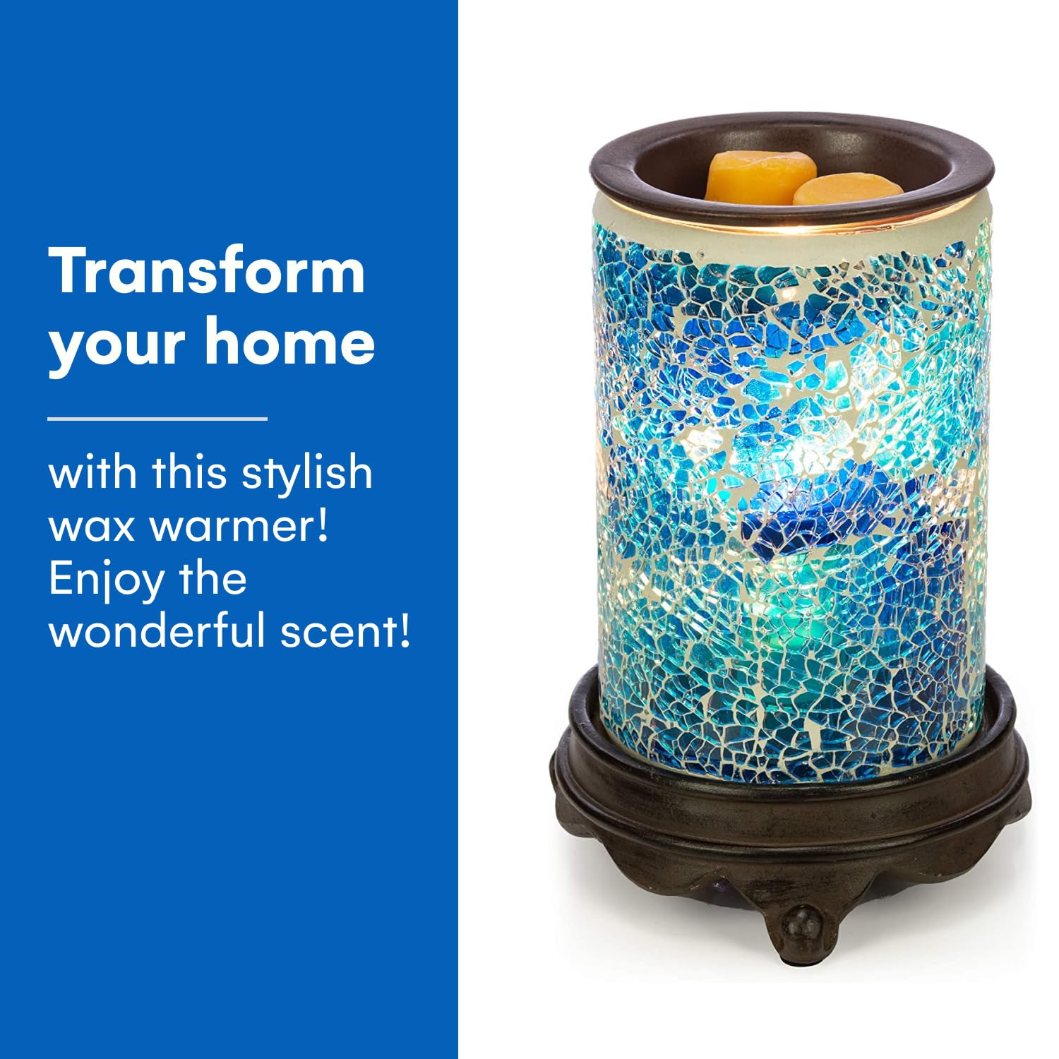 VP Home Wall Plug-in Wax Warmer - Mosaic Glass Mediterranean Blue Electric Scented Wax Melter for Essential Oils & Candle Tarts - Aromatherapy Diffuser & Night Light for Bedroom, Bathroom, Office Relaxation