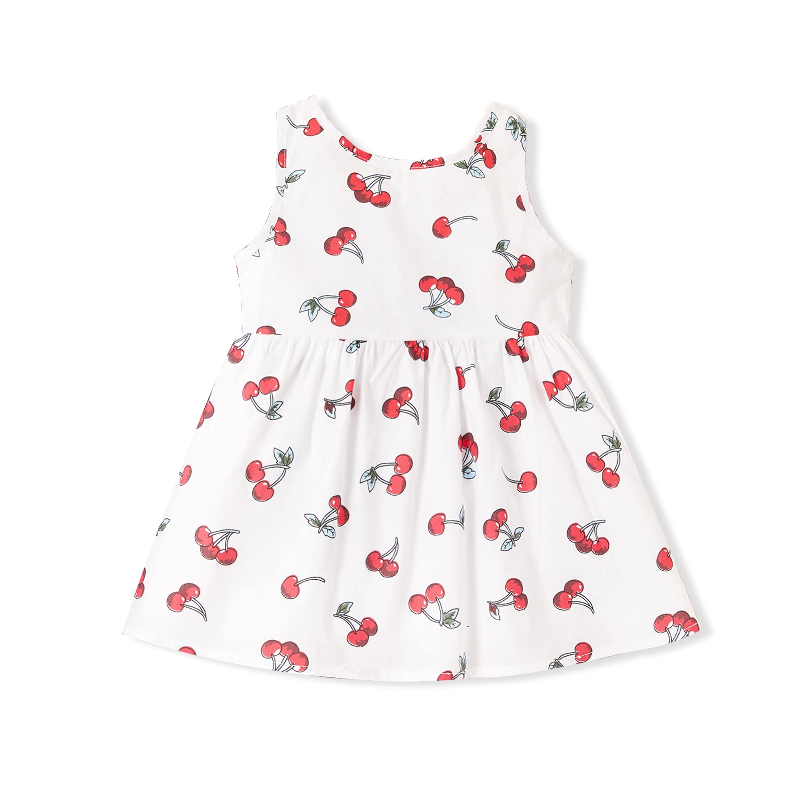 PATPAT 100% Cotton Cherry Print Backless Sleeveless Baby Dress - Soft & Comfortable Summer Outfit for Girls, Perfect for Beach, Party & Family Photos
