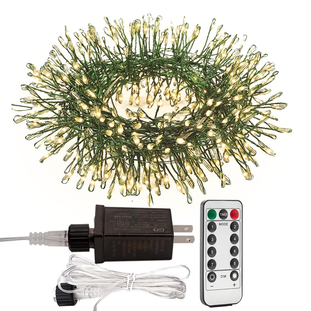 20FT 200LED Waterproof Fairy String Lights with Remote Control - 8 Lighting Modes, Green Wire, Warm White for Christmas, Wedding, Birthday, Garden, Patio Decor - Indoor & Outdoor Use