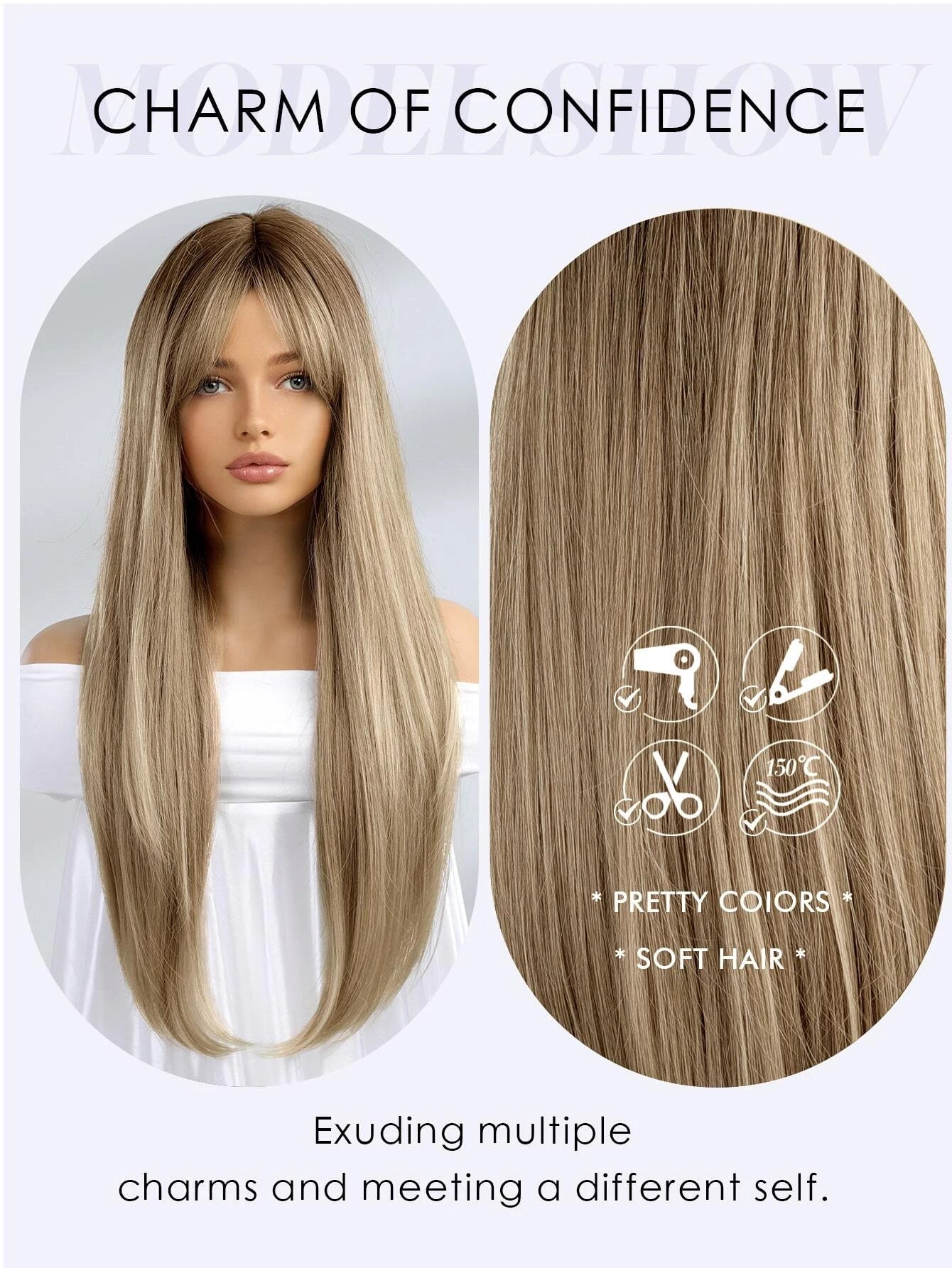 Straight Synthetic Hair Wig with Bangs - Natural Look & Comfortable Wear for Cosplay, Halloween, and Daily Fashion
