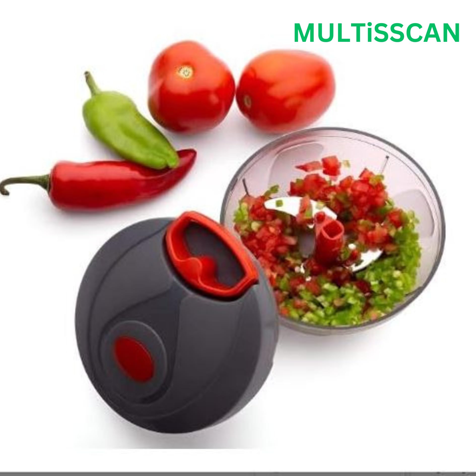 450ML Compact Handy Food Chopper with 3 Blades - Efficient Vegetable & Fruit Chopper for Kitchen - Perfect for Smoothies, Salsas & Meal Prep - Grey