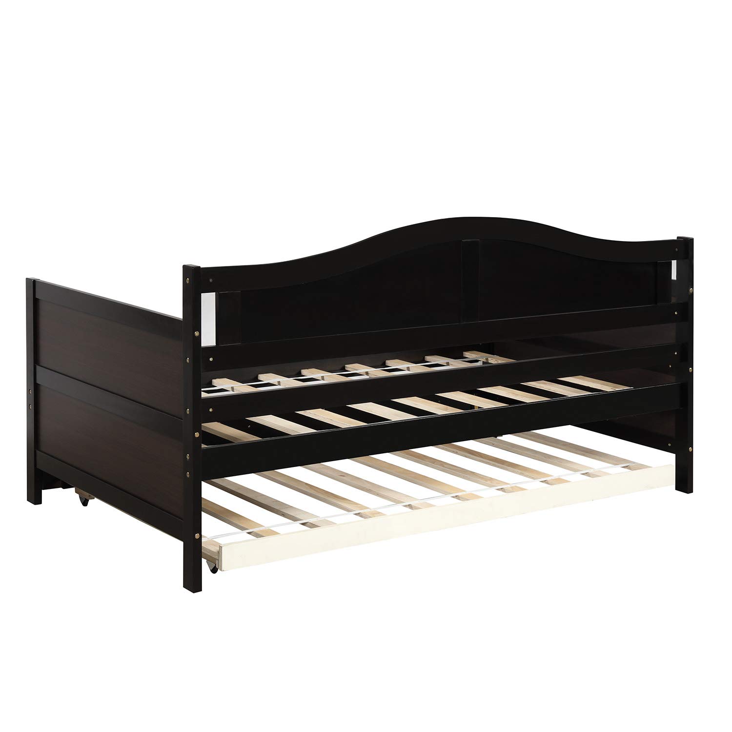 Twin Size Daybed with Trundle - Wooden Platform Bed Frame with Storage Drawers - Convertible Sofa Bed for Bedroom & Living Room - No Box Spring Needed (Espresso Brown) - Perfect for Guest Rooms, Small Spaces & Multi-Functional Furniture Needs