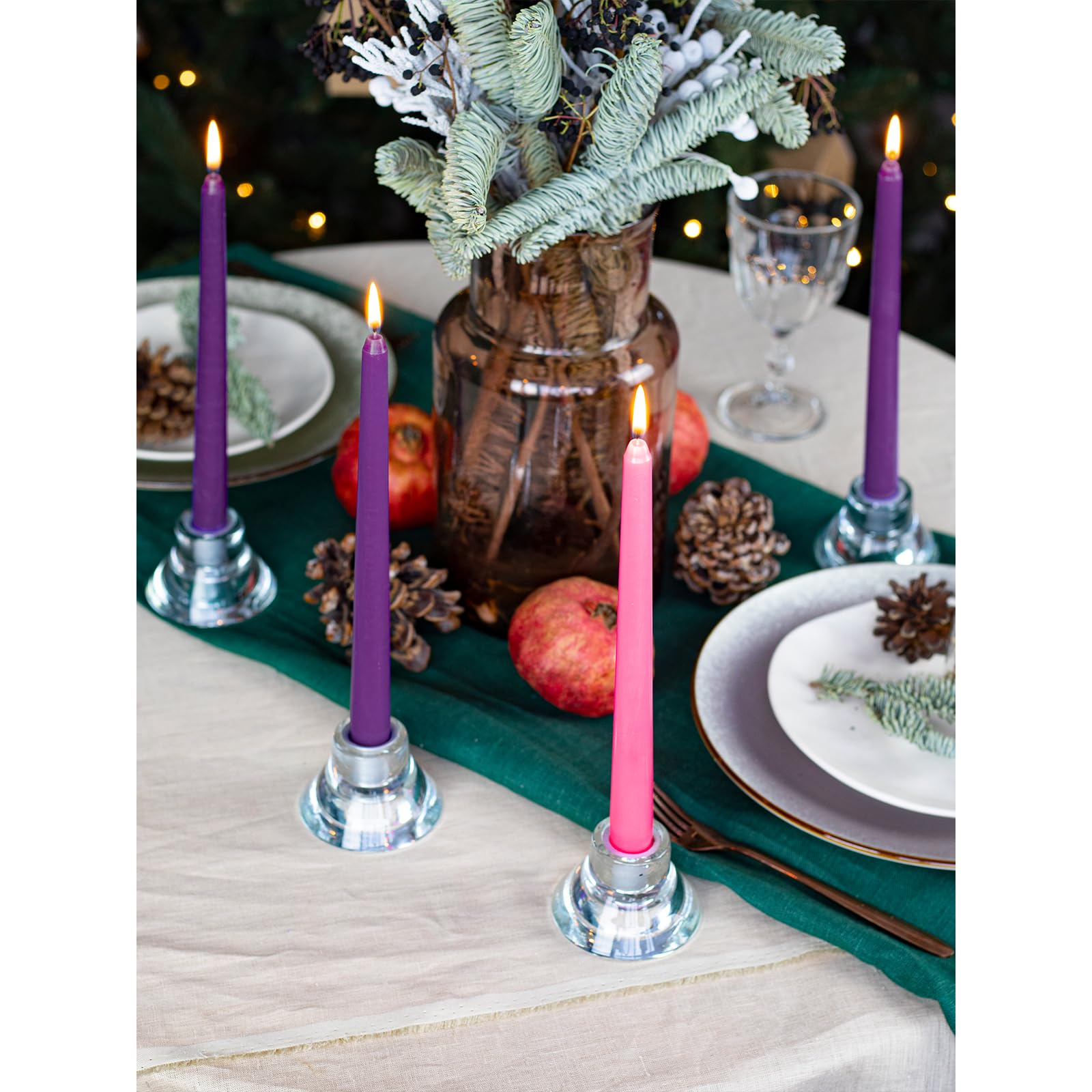 10 Inch Purple Advent Candles - Dripless Taper Candles 3-Pack, Unscented Long Burning Candlesticks for Wreaths, Church, Christmas Decor & Holiday Centerpieces