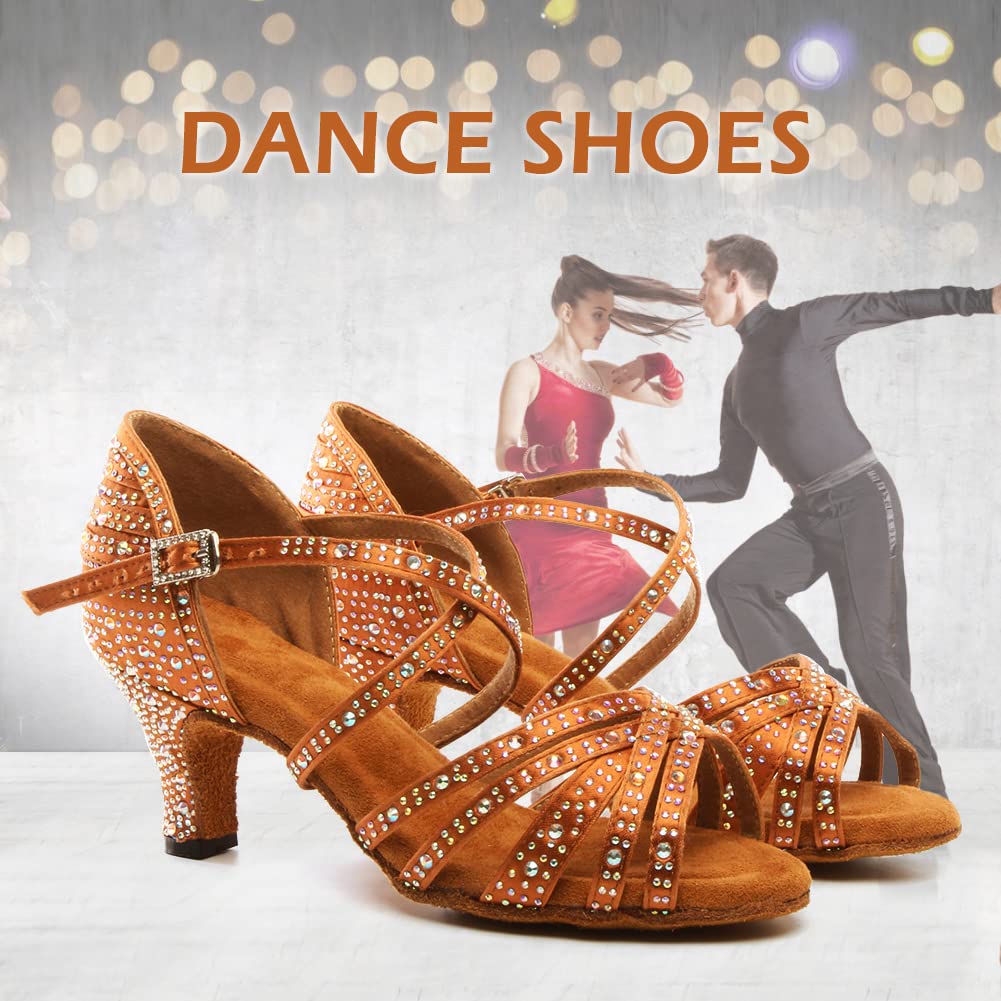 SWDZM Women's Rhinestone Latin Dance Shoes - Salsa Ballroom Practice & Performance Shoes (Model L377-6) | Perfect for Dance Competitions, Social Events & Professional Performances