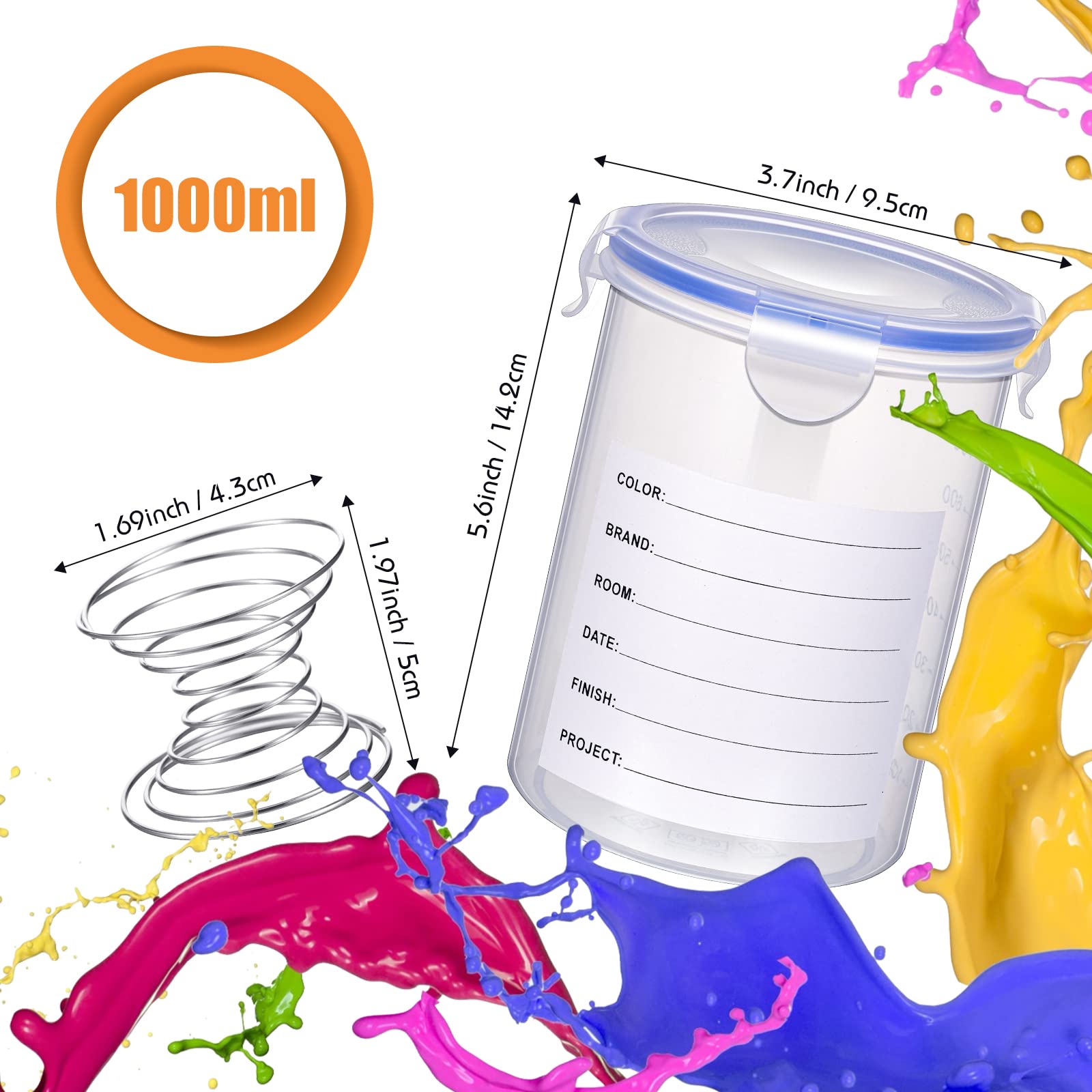 Stainless Steel Paint Mixing Cups with Lids - 1000ml Airtight Paint Storage Containers (16 Sets) for Leftover Paint, Touch Up & Repainting - Perfect for DIY Projects, Home Renovation & Automotive Touch Ups