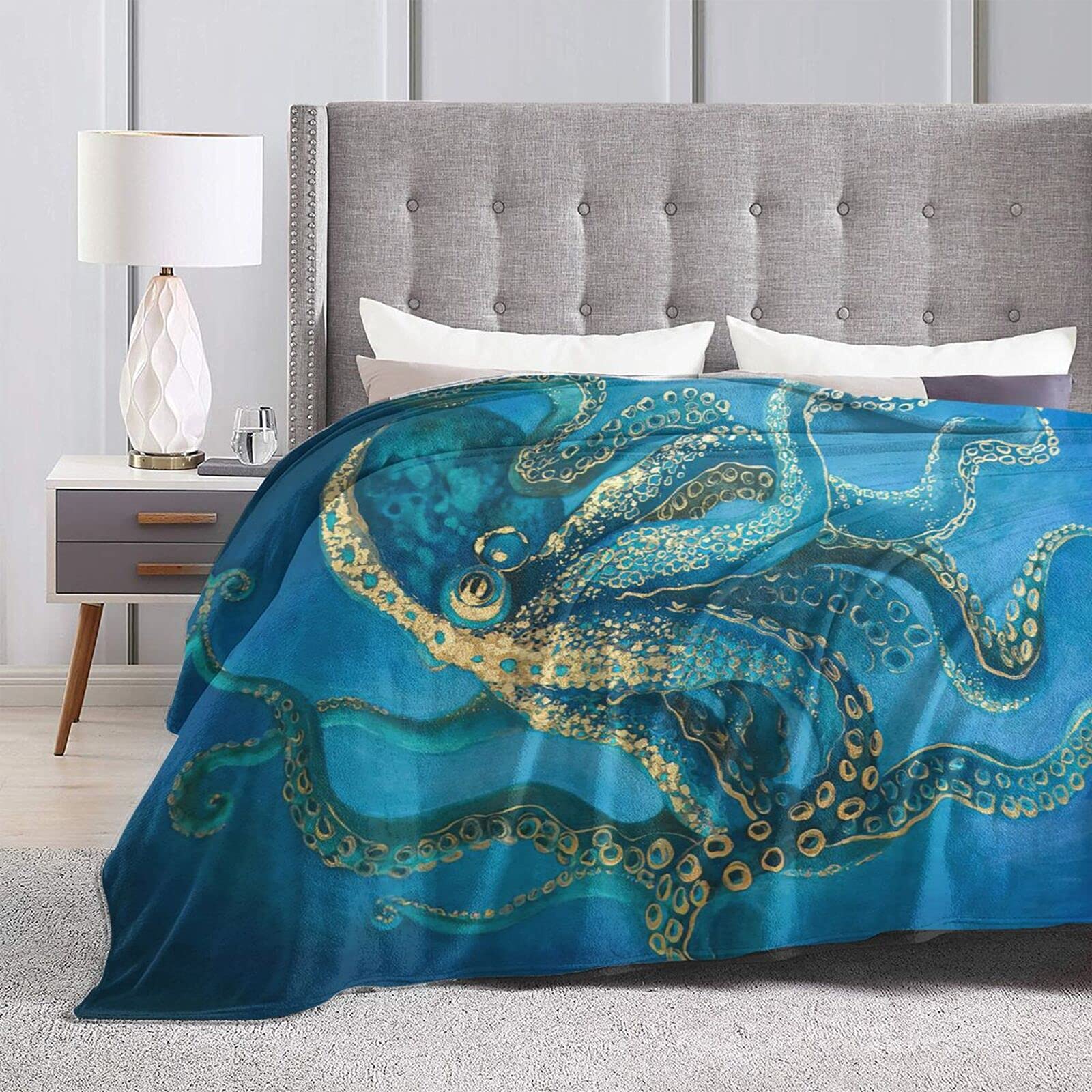 Super Soft Octopus Throw Blanket - 50x40 Inch Flannel Air Conditioner Blanket for All Seasons | Warm Cozy Blanket for Bed, Couch & Living Room | Perfect for Movie Nights, Camping & Home Decor