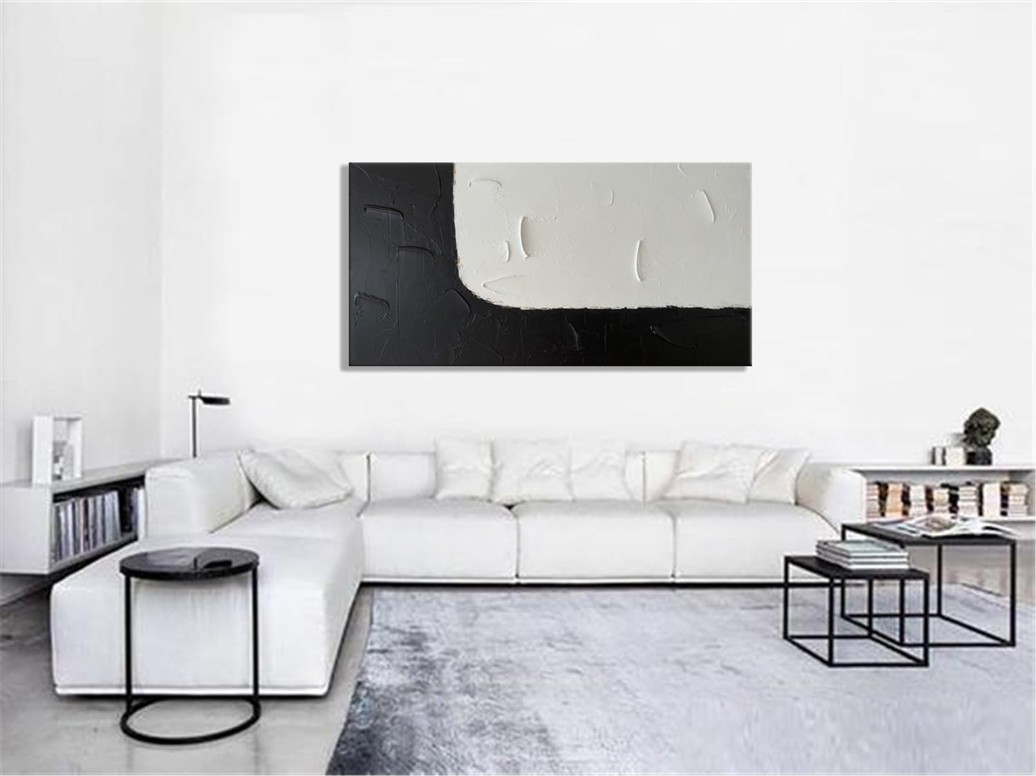Zoinart Black and White Abstract Oil Painting - 48x24 Inches Modern Textured Canvas Wall Art, Contemporary Minimalist Home Decor for Living Room, Bedroom & Office