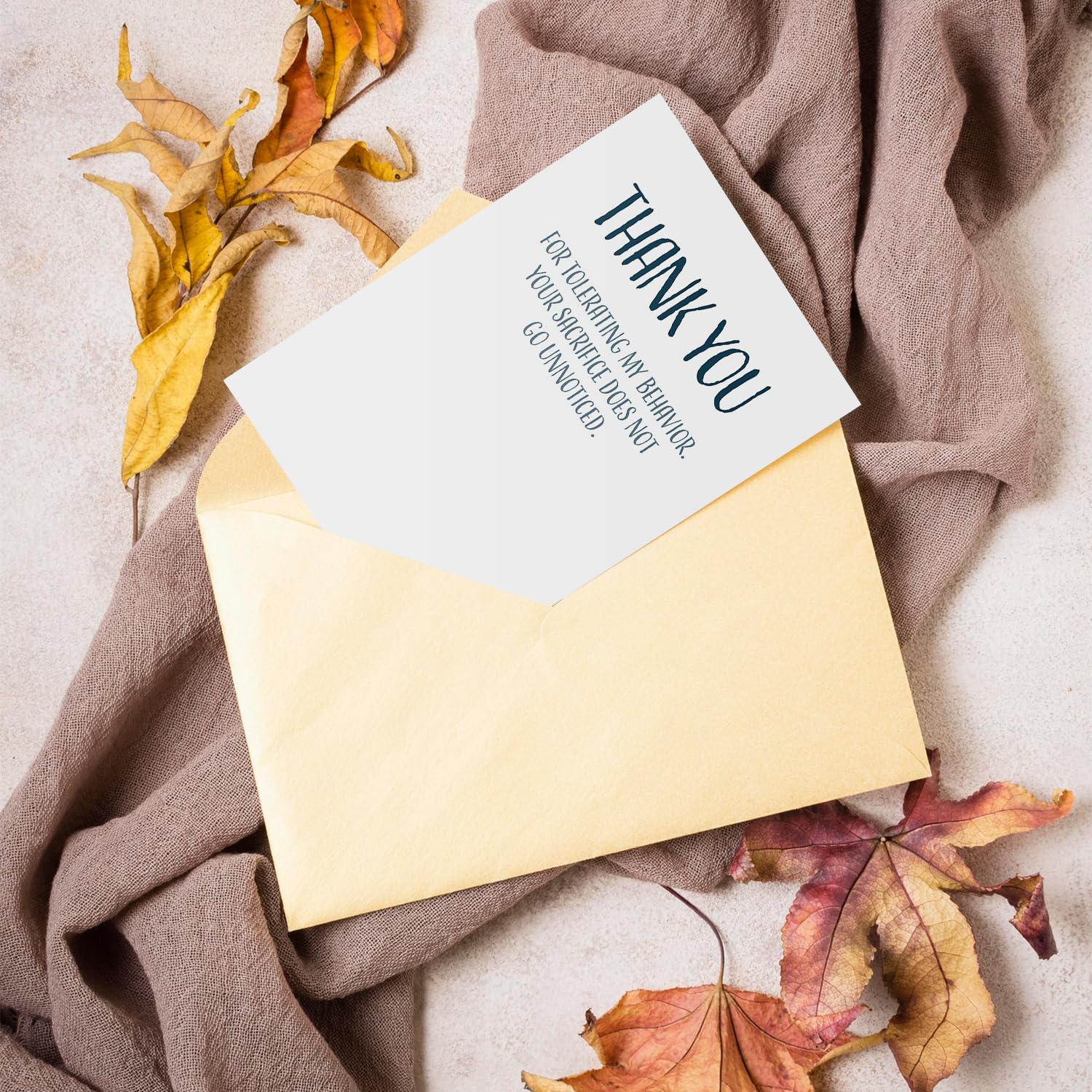 Funny Thank You Card with Envelope - Blank Inside, 4.25x5.5, Appreciation Card for Tolerating My Behavior, Your Sacrifice Noticed - Perfect for Coworkers, Friends, and Family