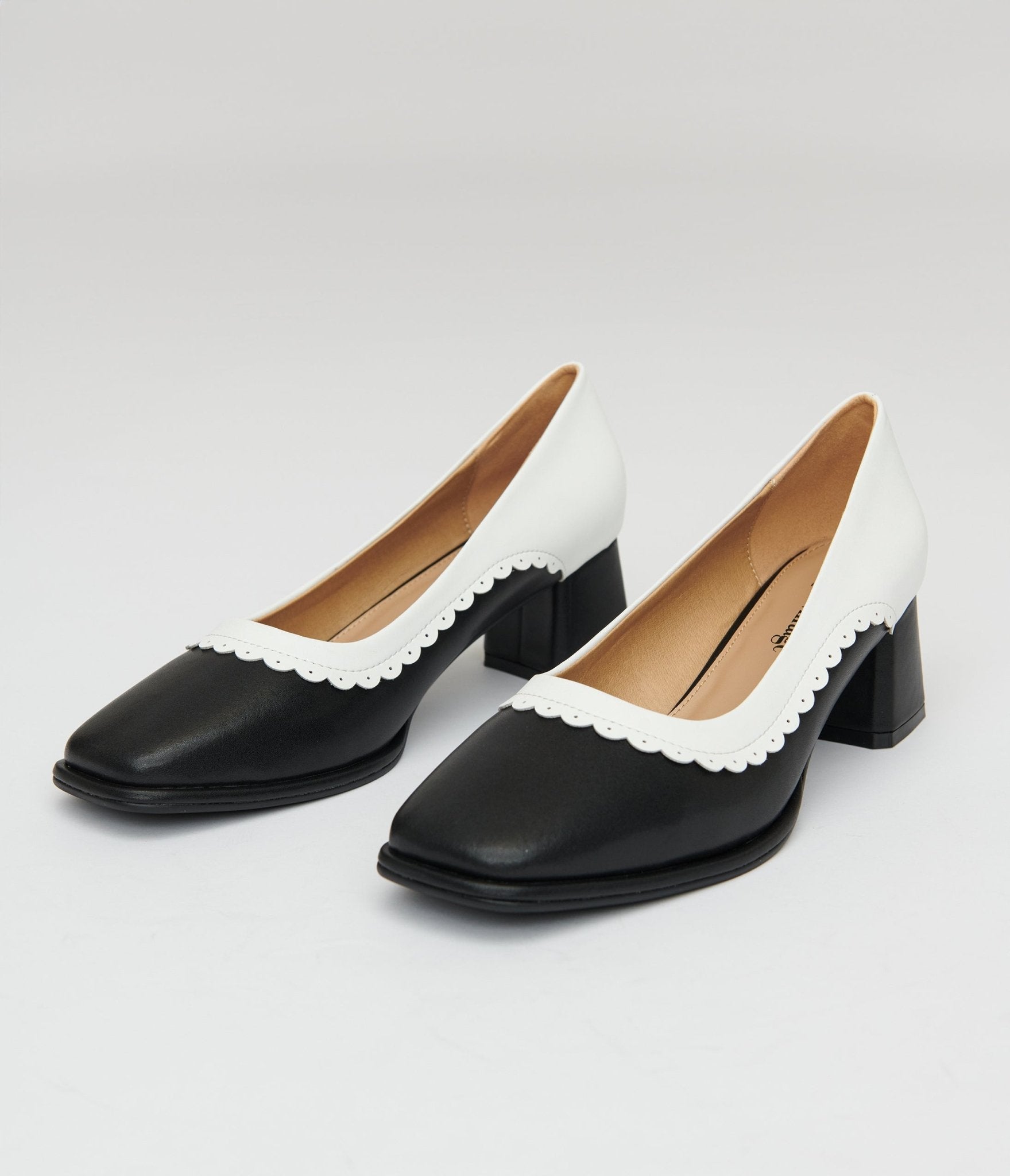 Vintage 1950s Black & White Square Toe Pumps - Retro Women's Dress Shoes for Weddings, Parties & Pinup Fashion