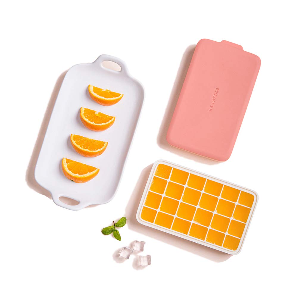 Premium Silicone Ice Cube Trays with Lids - BPA Free, Flexible & Stackable for Whiskey, Cocktails & Beverages - Perfect for Home Bars, Parties & Kitchen Use - Pink