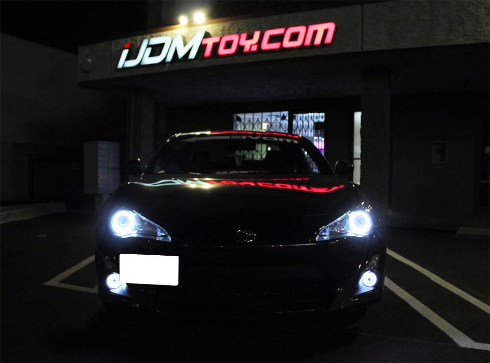 iJDMTOY Xenon White LED Projector Fog Lights for 2013-2016 Scion FR-S with 40-SMD LED Halo Ring Parking Lights - Complete Kit (2 Projector Fog Lamps, Brackets, Bezels & Relay Harness) - Perfect for Night Driving & Off-Road Adventures