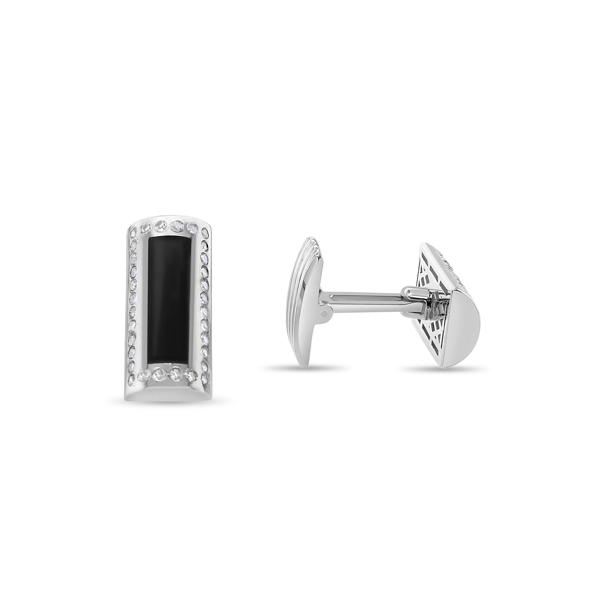 14k White Gold Rectangular Onyx & Diamond Cufflinks for Men - Elegant Wedding, Formal & Business Attire Accessories