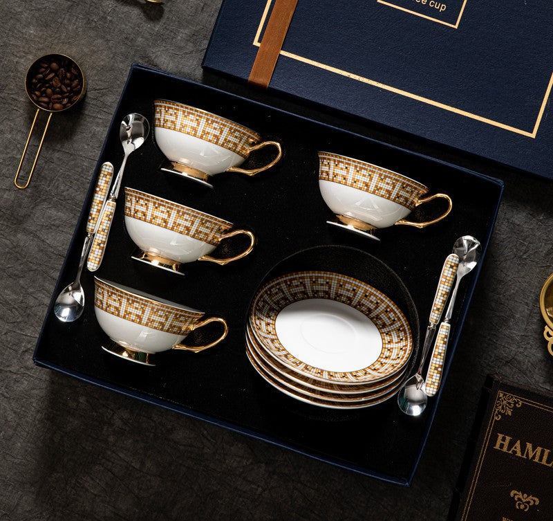 Handmade Elegant British Ceramic Coffee & Tea Cup Set with Saucer - Bone China Porcelain Gift Box Set for Office & Home Use - Yellow Tea Cups for Afternoon Tea, Coffee Break & Gifting