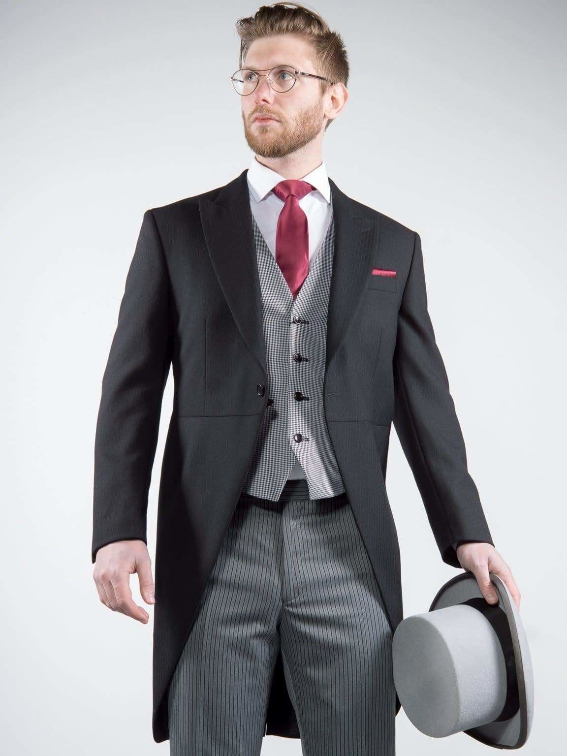 Classic Black Herringbone 3-Piece Morning Suit for Men - Formal Wedding Attire, Groom Suit, Business Events & Special Occasions