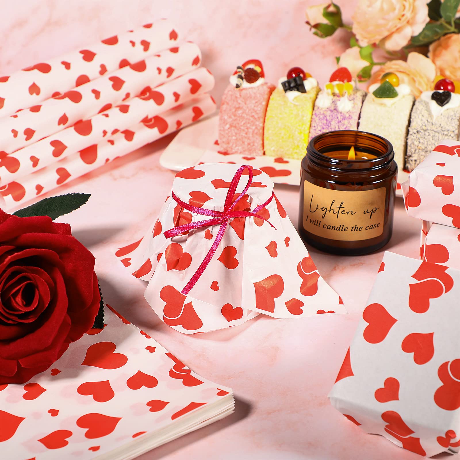 Gersoniel 150 Pcs Red Heart-Shaped Wax Paper Sheets - Waterproof Greaseproof Food Wrapping Paper for Sandwiches, Picnics & Valentine's Day Treats - Perfect for Party Platters, Bakery Packaging & Gift Wrapping