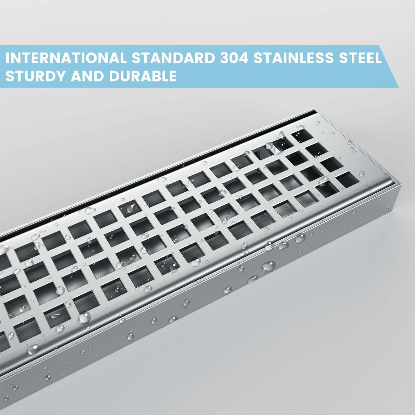 32 Inch Linear Shower Drain Brushed Nickel - High Flow Shower Drain Kit with Removable Grid Cover, Hair Filter & Adjustable Feet - Perfect for Modern Bathroom Renovations & Walk-In Showers