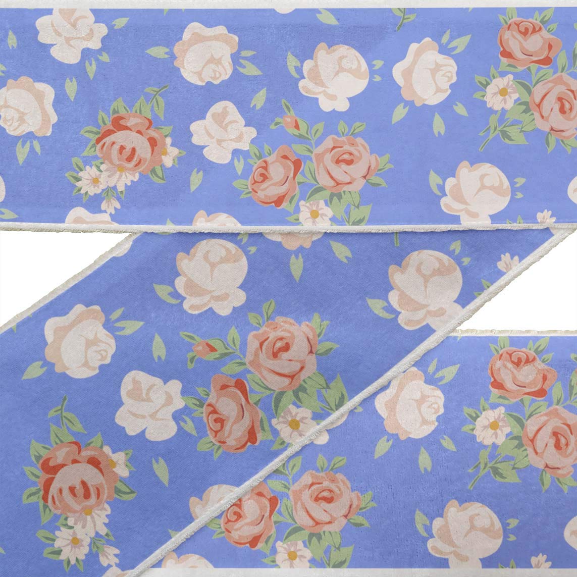 Indian Beautiful Art Blue Leaves & Rose Floral Printed 4-Inch Dupion Fabric Ribbon Trim - 9 Yards for Crafts, Sewing Accessories | Perfect for DIY Projects, Gift Wrapping, and Home Decor