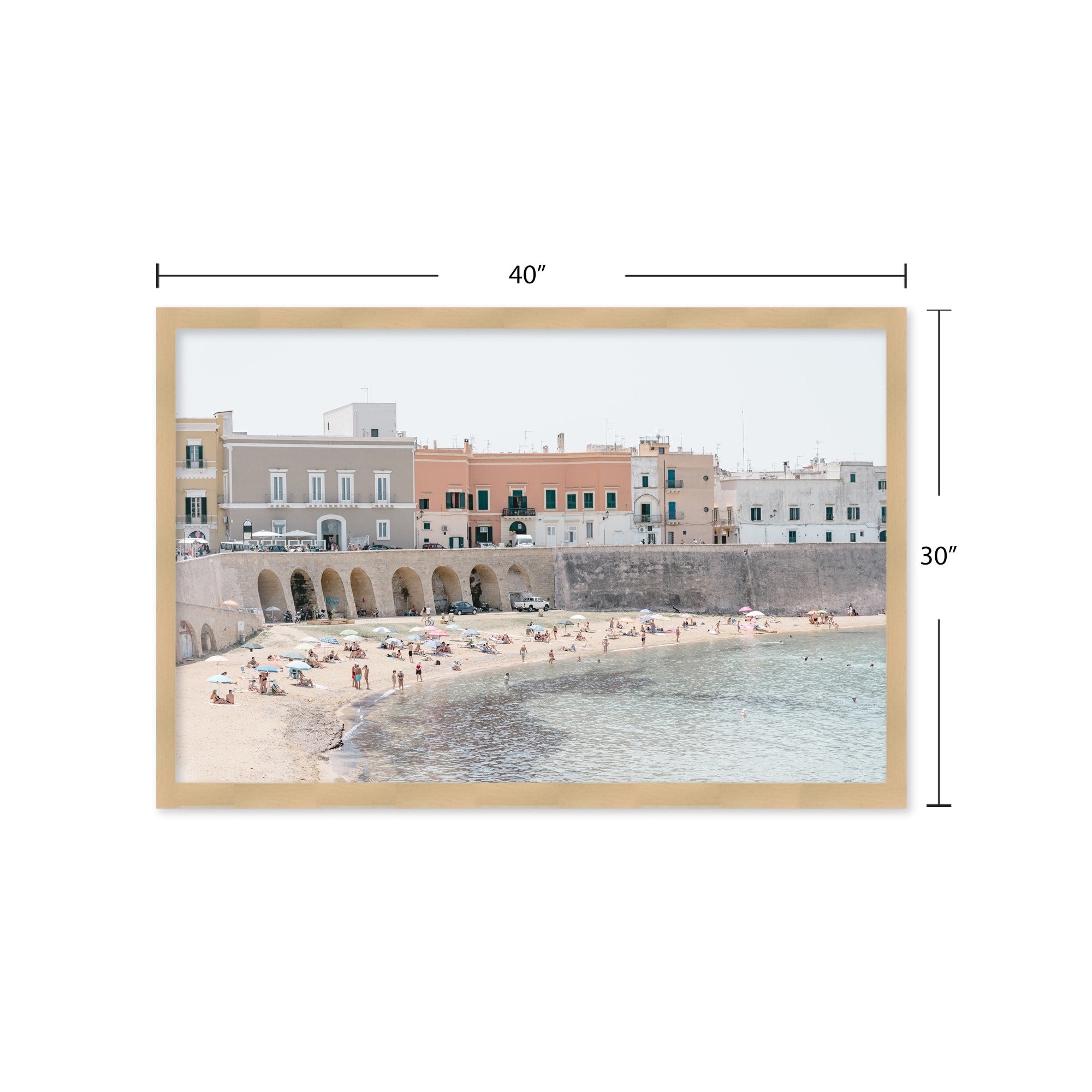 Beach Gallipoli Italy Framed Textured Wall Art - Coastal Decor for Living Room, Bedroom & Office - Mediterranean Seascape Painting for Home & Office Decor
