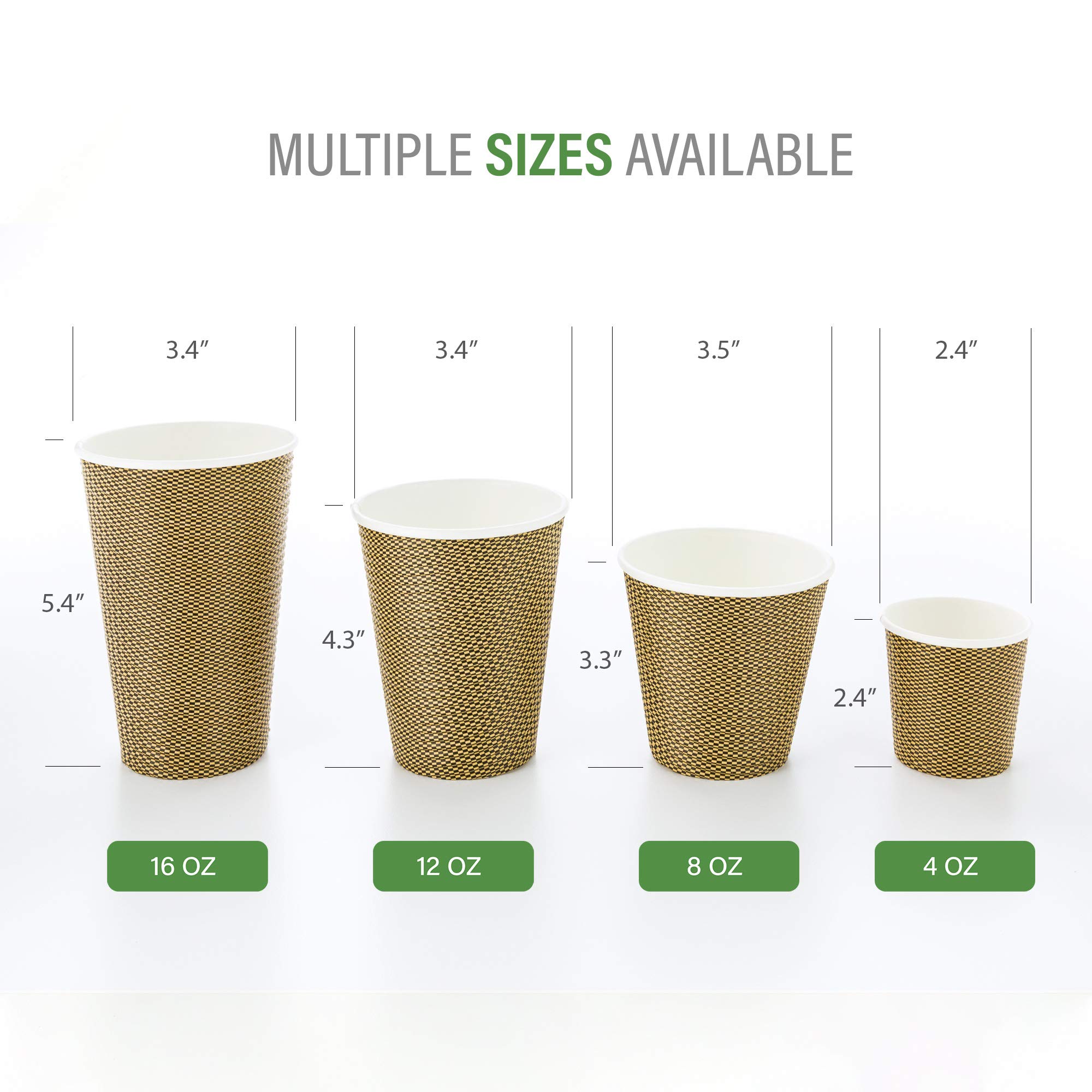 8 oz Disposable Coffee Cups - 25 Pack Spiral Wall Hot Paper Cups for Coffee, Tea & Hot Drinks | Double Wall Insulated Design, Pin Check Pattern | Lids Sold Separately | Perfect for Cafes, Offices & Home Use