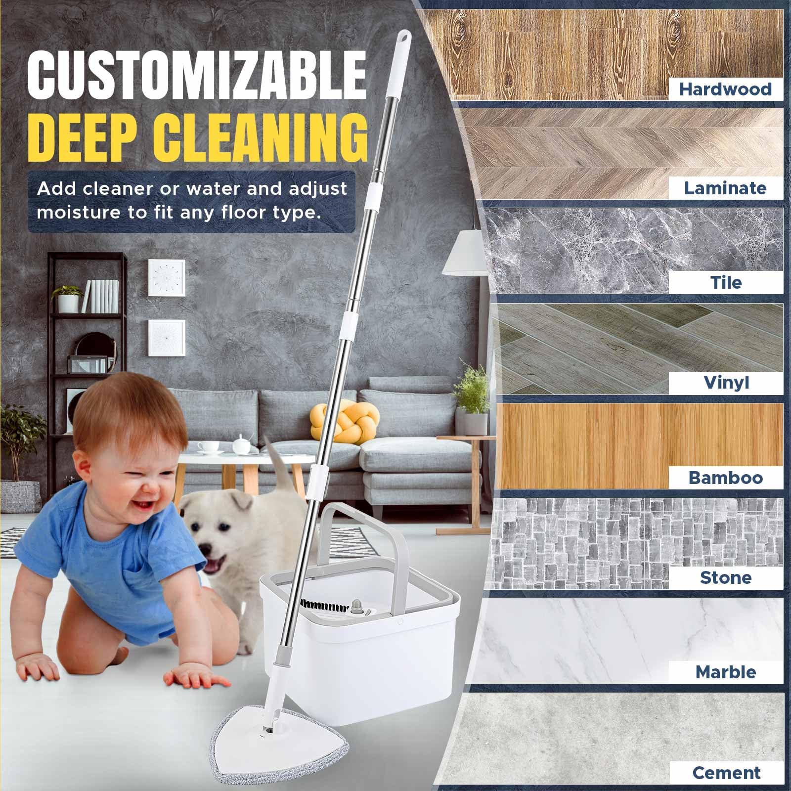 VENETIO Innowellclean Triangle Spin Mop and Bucket Set with Self-Cleaning, Dry & Wet 3-in-1 Dirty Separation System | Microfiber Floor Mop for Hardwood, Laminate & Tile Floors | Perfect for Home, Kitchen & Office Cleaning