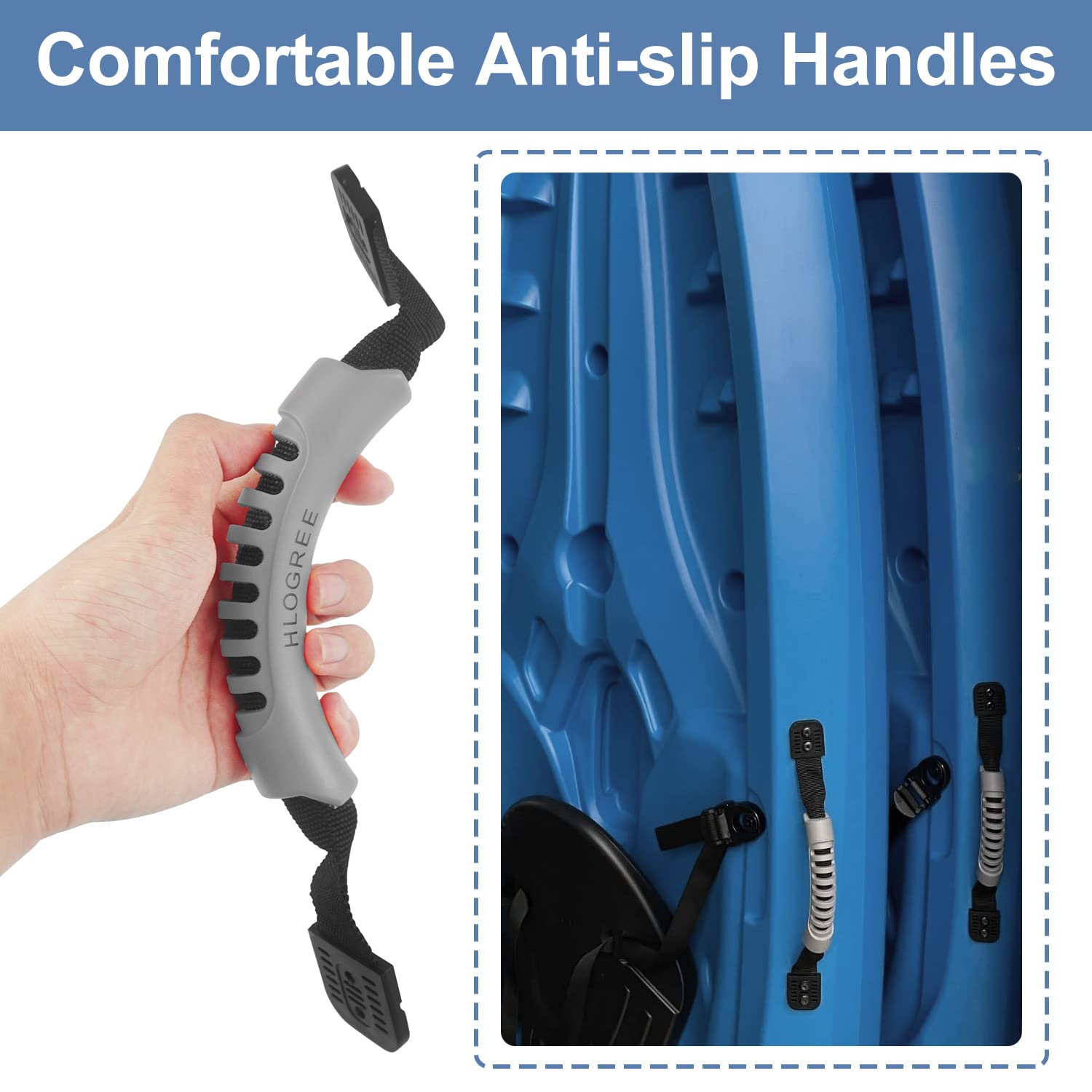 HLOGREE Kayak Handles 2/4 Pack - Heavy Duty Kayak Carry Handles with Stainless Steel Rivets, Replacement Kayak Handles for Emotion, Pelican, Hobie, Lifetime, Sit-on-Top, Ocean & Wilderness Kayaks - Perfect for Easy Transport & Storage of Fishing & Recreational Kayaks