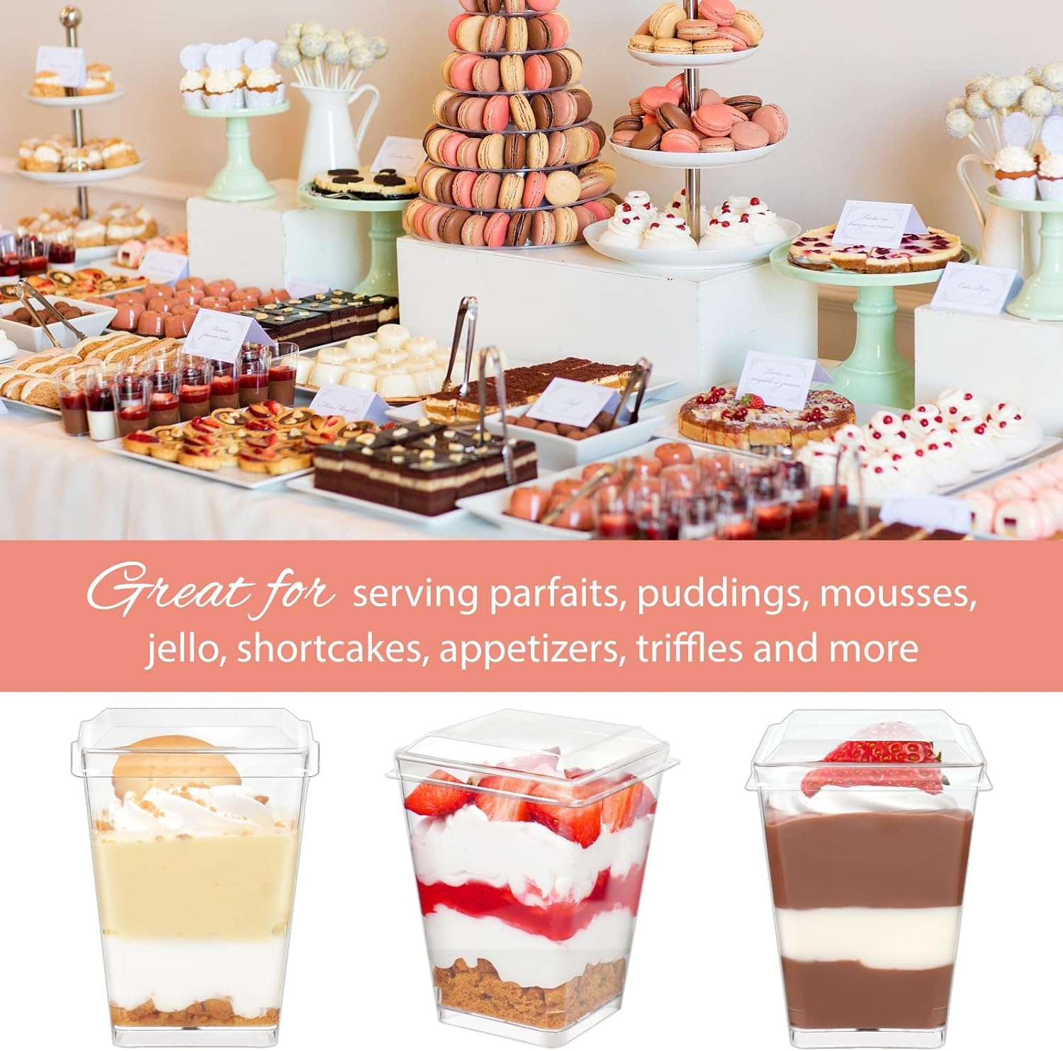 25 Pack 5 oz Clear Plastic Dessert Cups with Lids & Spoons - Reusable Mini Parfait Containers for Banana Pudding, Yogurt, Jello, Fruit Trifle - Perfect for Parties, Catering & Individual Dessert Serving
