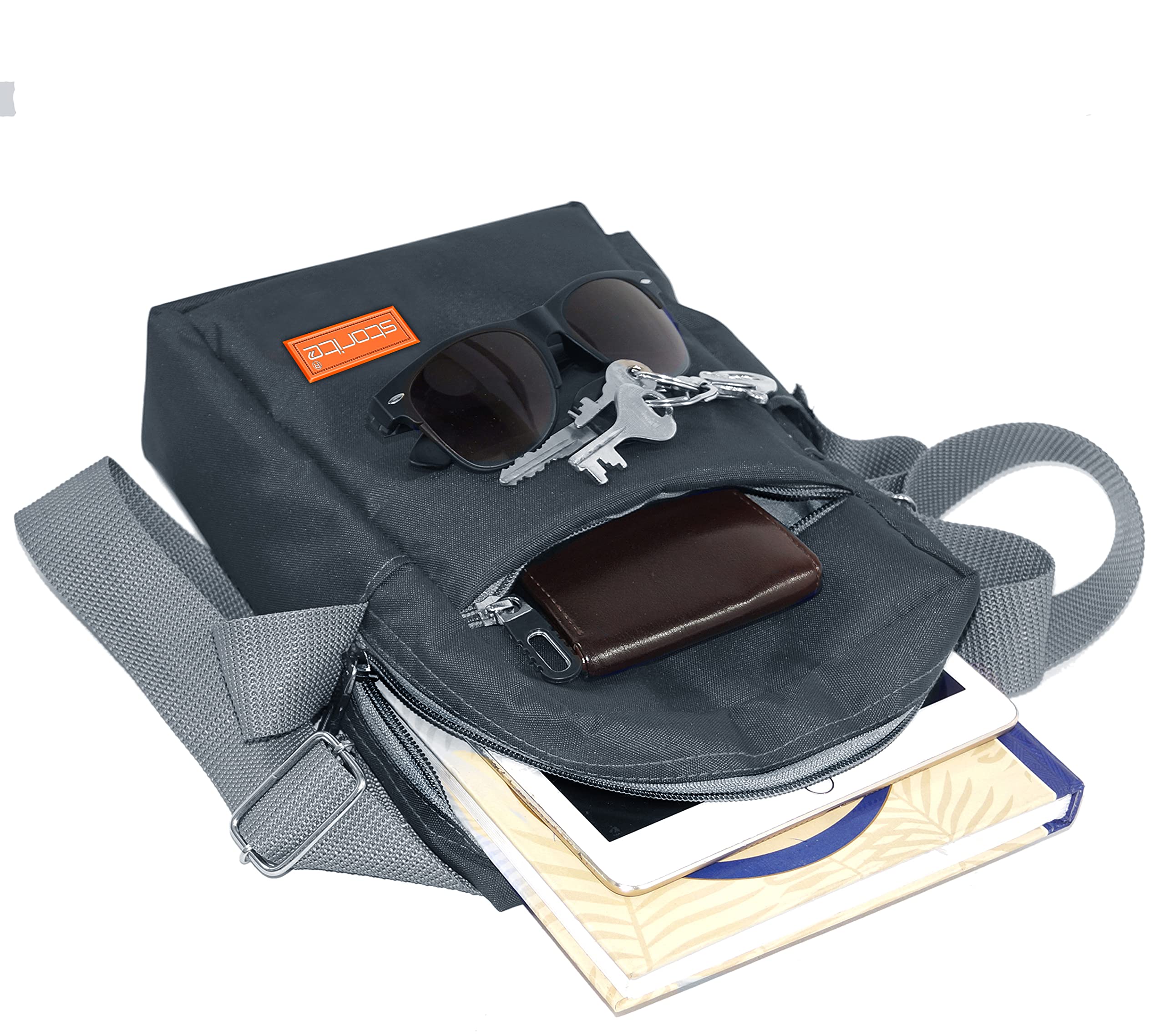 Storite 10 Inch Stylish Padded Mini Sling Bag for Men & Women - Compact Travel Bag with Water Bottle Pocket (25x16x7.5cm, Dark Grey) - Perfect for Passport Storage, Daily Commute & Outdoor Adventures