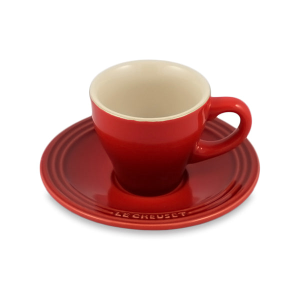 Le Creuset Stoneware Espresso Cups Set of 2 - Cerise Red | Premium Coffee Mugs for Espresso, Cappuccino & Tea | Perfect for Home, Office & Gifts